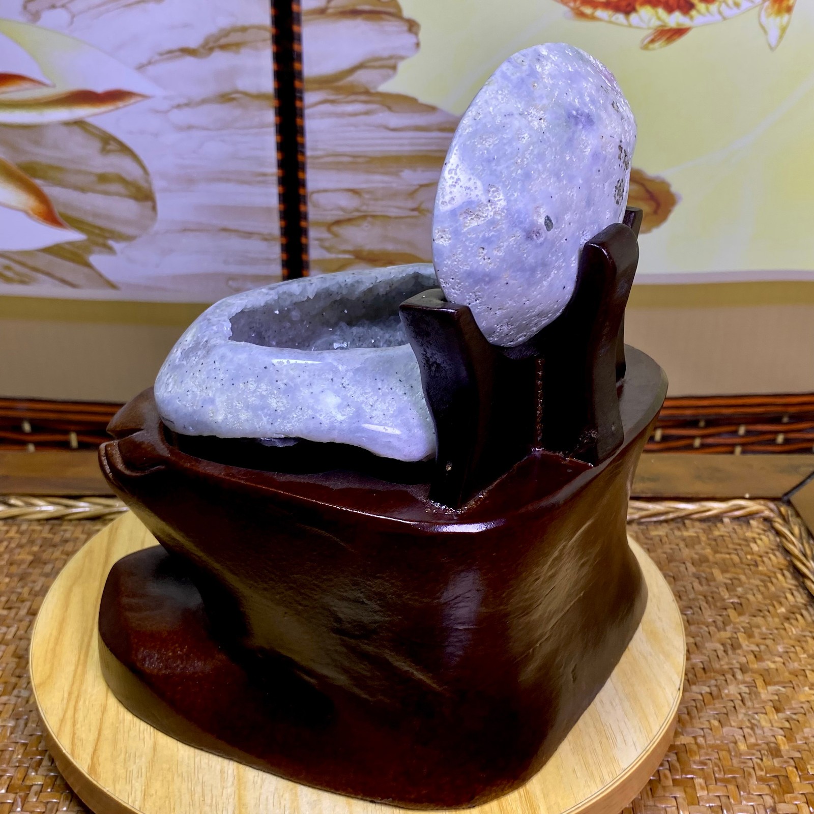 5.15LB Natural Amethyst Geode Quartz Crystal Cornucopia Mineral Specimen +Stand