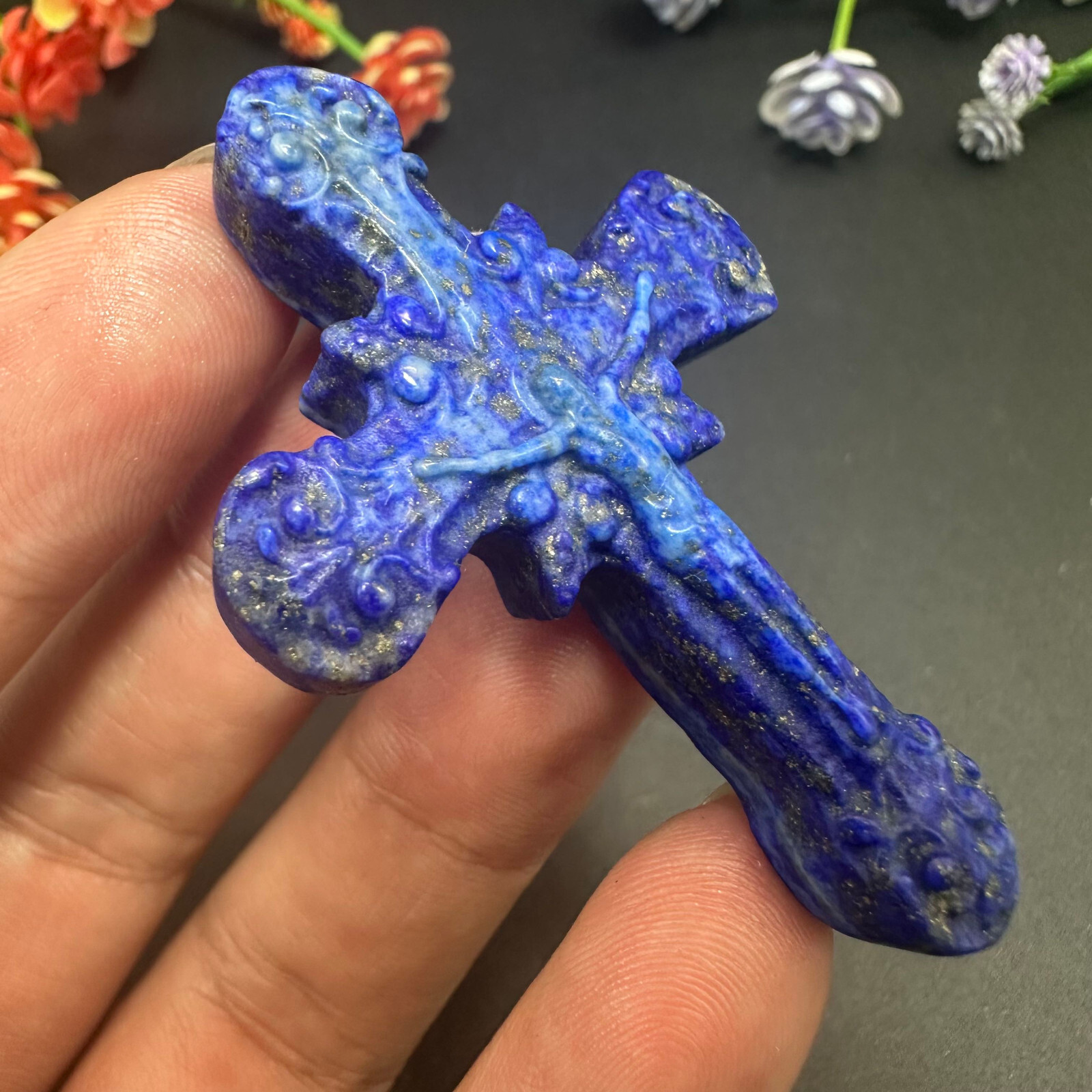 Natural lazurite Carved Christianity Cross Quartz Jesus Crystal Reiki Healing 1P