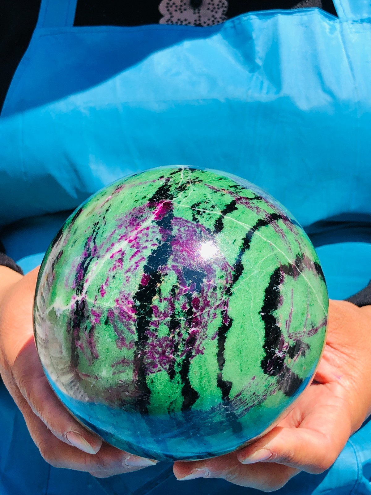 6.46 LB Large Natural Ruby Zoisite Sphere Crystal Healing Stone Specimen 5159