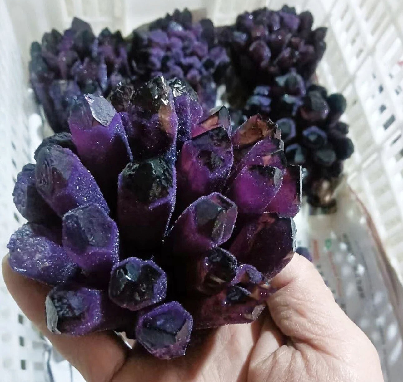 300G Natural Violet Amethyst Phantom Geode Quartz Cluster Crystal Home Decor