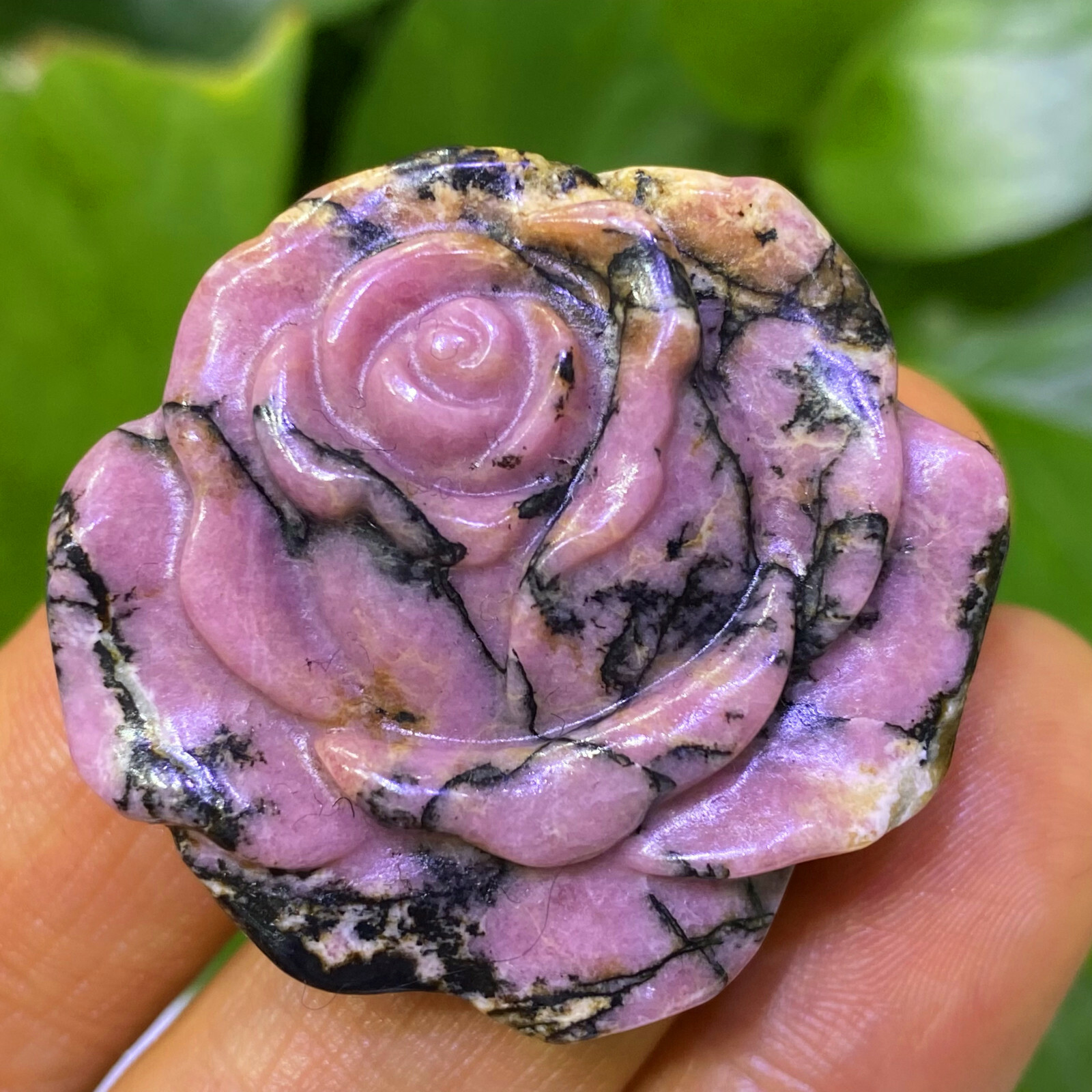Natural rhodonite Jasper roses flowers skull hand carved reiki Healing 1pc