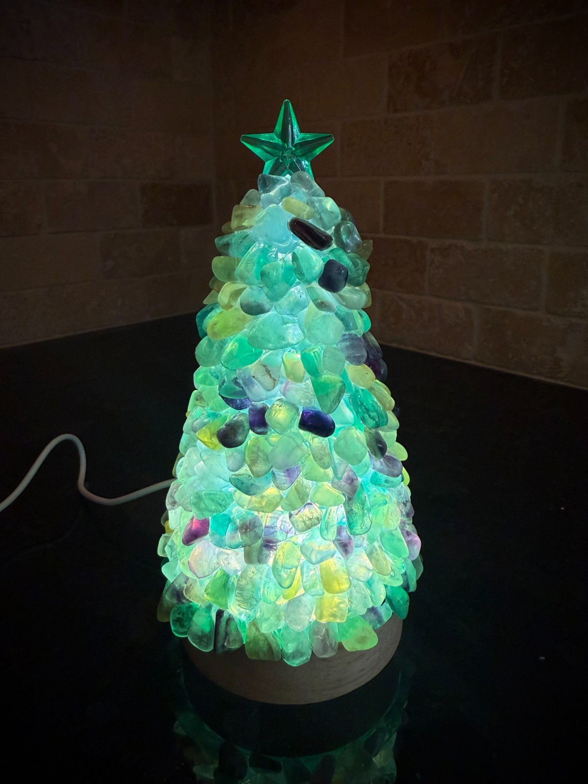 Natural Green Rainbow Fluorite tumbles crystal USB Tree light #2