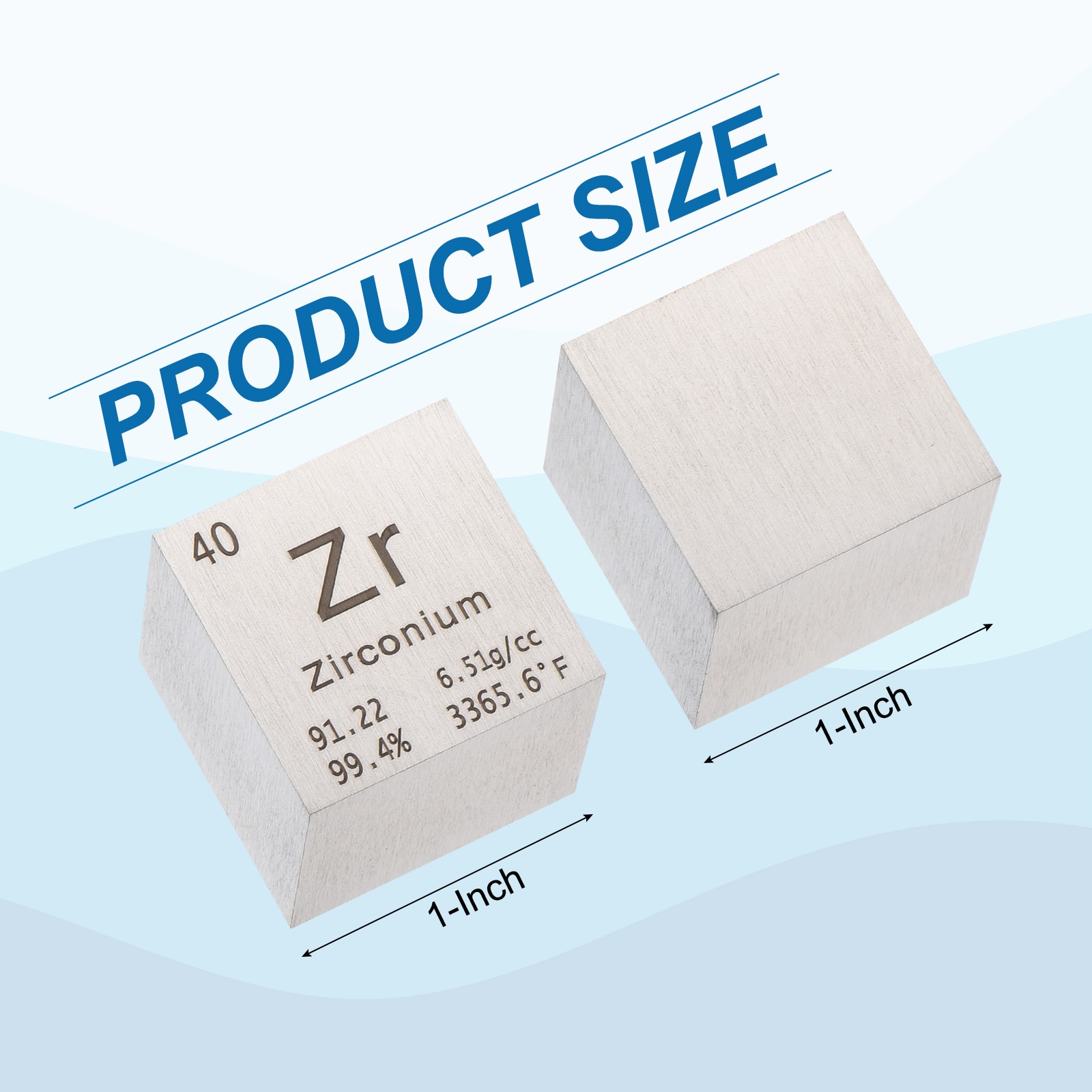 Zirconium Cube Metal Element High Density Block Pure Periodic Element, 1 Inch