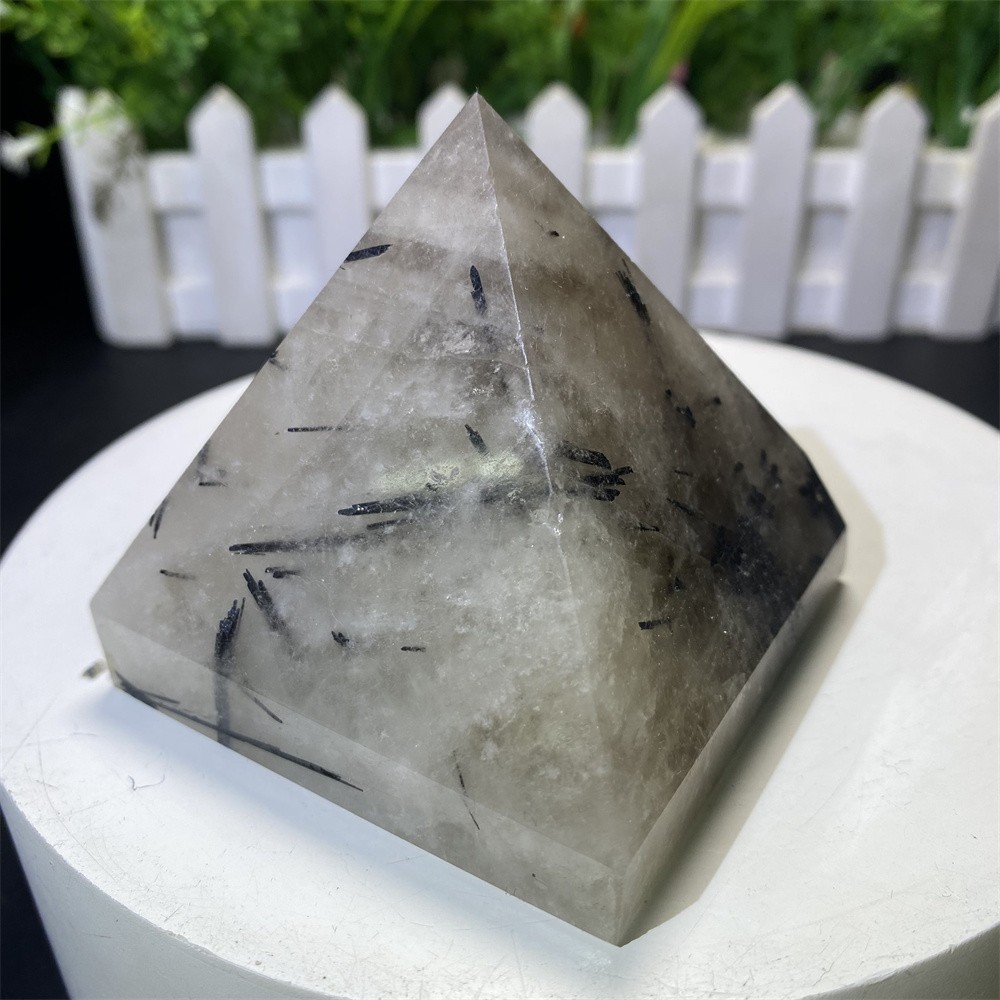 0.8LB 2.7″ Natural Black Rutiled Quartz Pyramid Statue Crystal Reiki Heal Decor