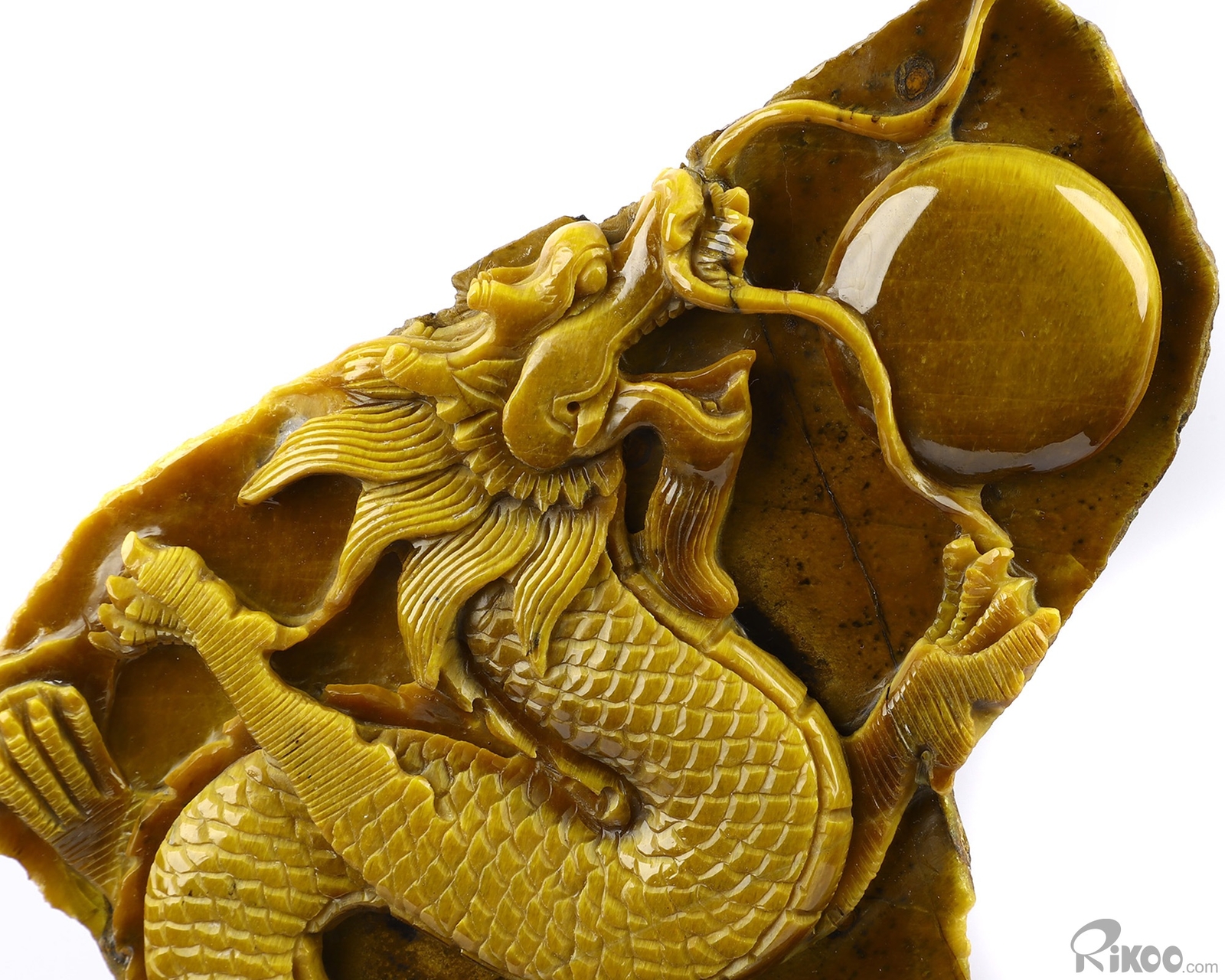 AMAZING FLASH Giant 9.4″ Gold Tiger Eye Carved Crystal Dragon Sculpture
