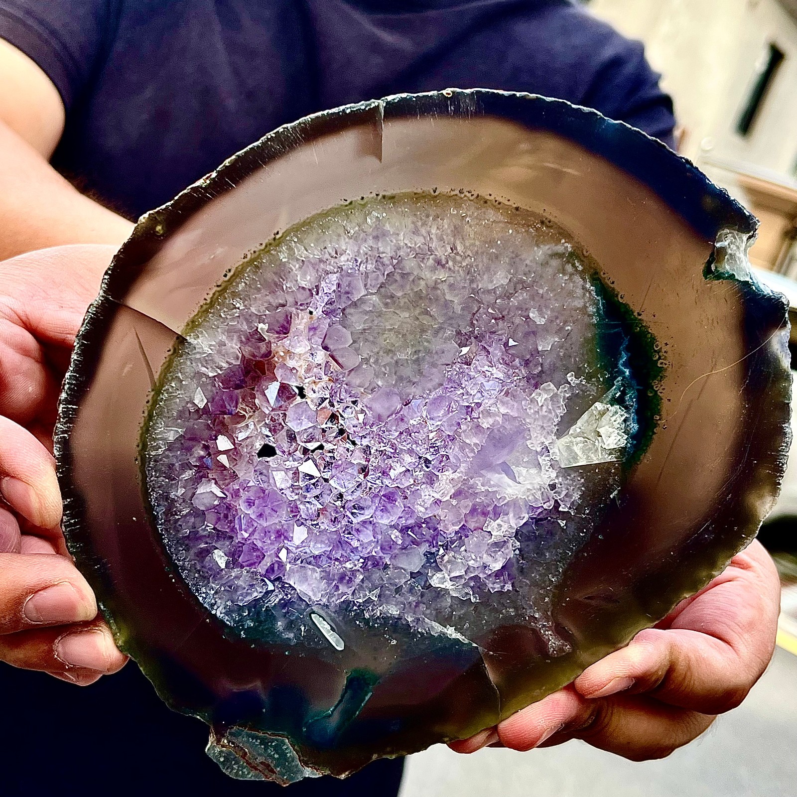 1.08LB Natural Amethyst Agate Crystal Hand cut Piece Specimen Healing