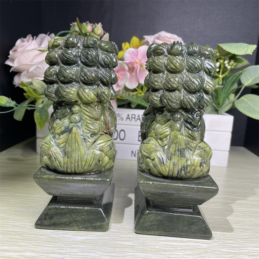 4.9LB 5.5″ Natural Xiuyan Jade Stone Lions Ornament Quartz Crystal Carving
