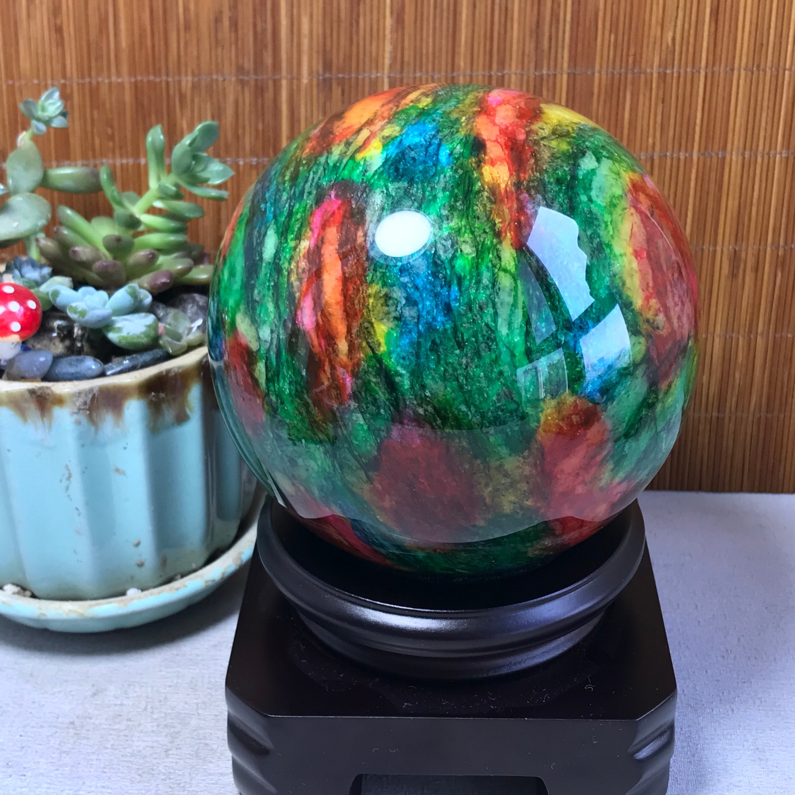 Natural “Seven Colors Jade” sphere Ball -Taiwan China 1.86kg Base Random A5804