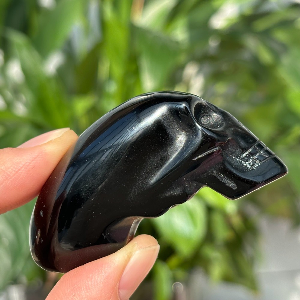 2.3″ Natural obsidian quartz alien skull hand carved crystal reiki healing 1pc