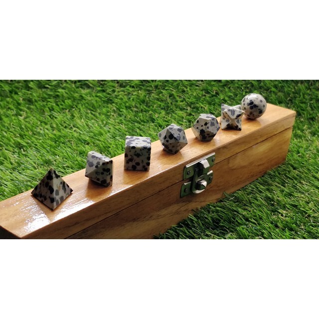Dalmation Jasper Platonic Geometry 7 Pcs Set Platonic Solids Sacred Geometry Set