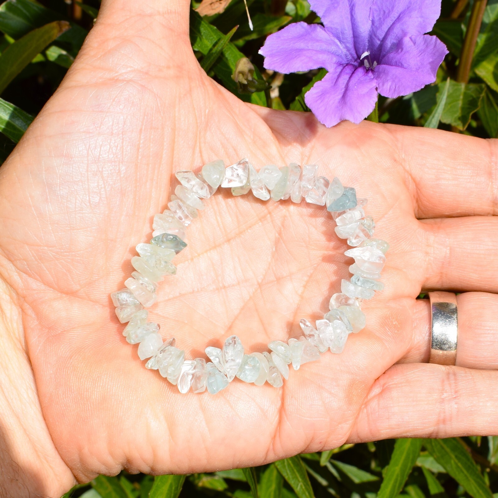 Premium AAA Grade CHARGED Natural Aquamarine Crystal Chip Stretchy Bracelet!