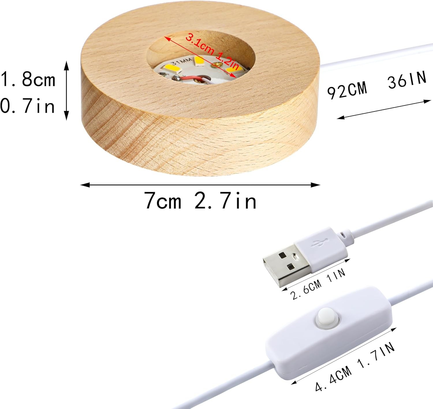 2PCS LED Wood Display Stand for 3D Crystal Glass Resin Art Round Pedestal