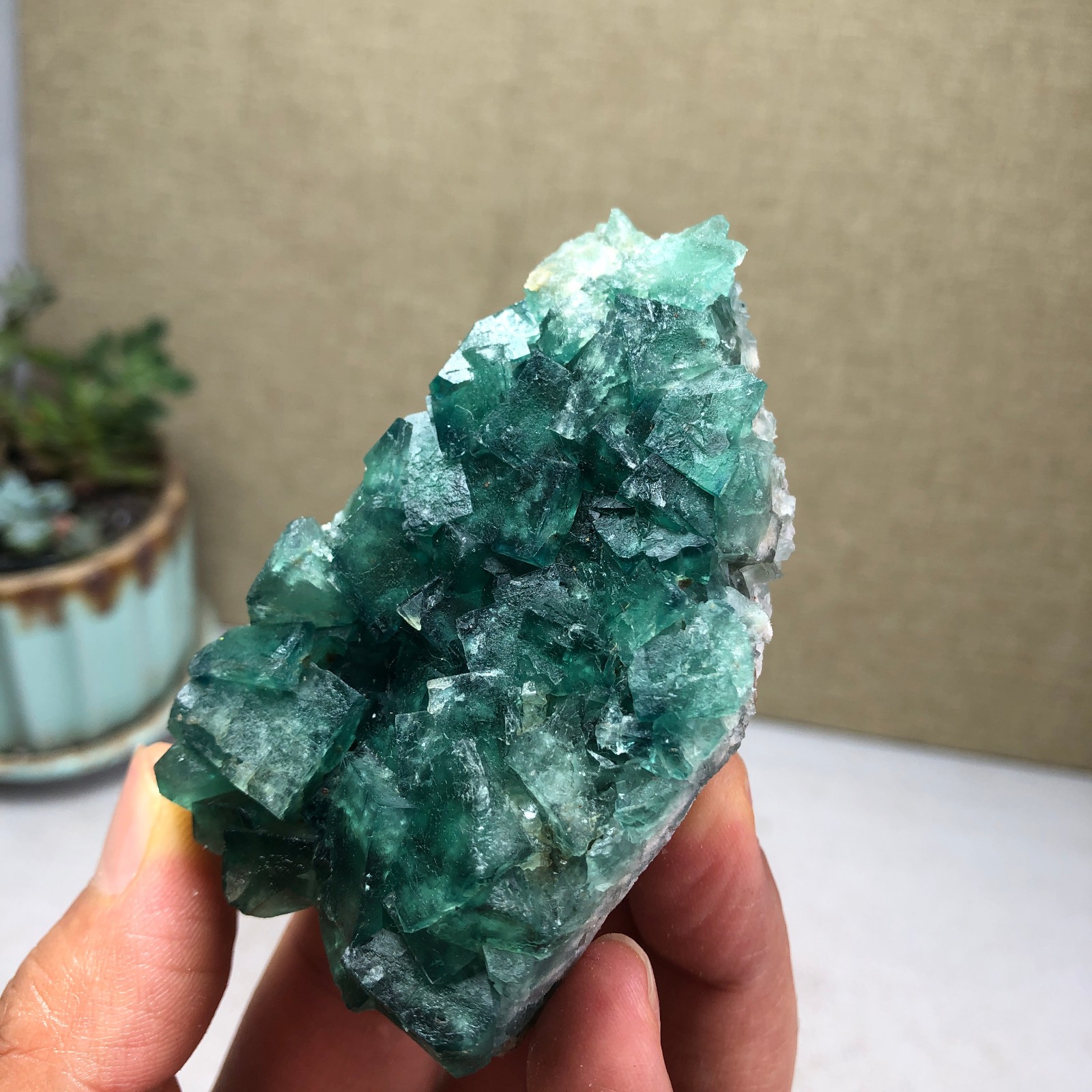 138g NATURAL Green Cubic FLUORITE Crystal Cluster Mineral Specimen A4728