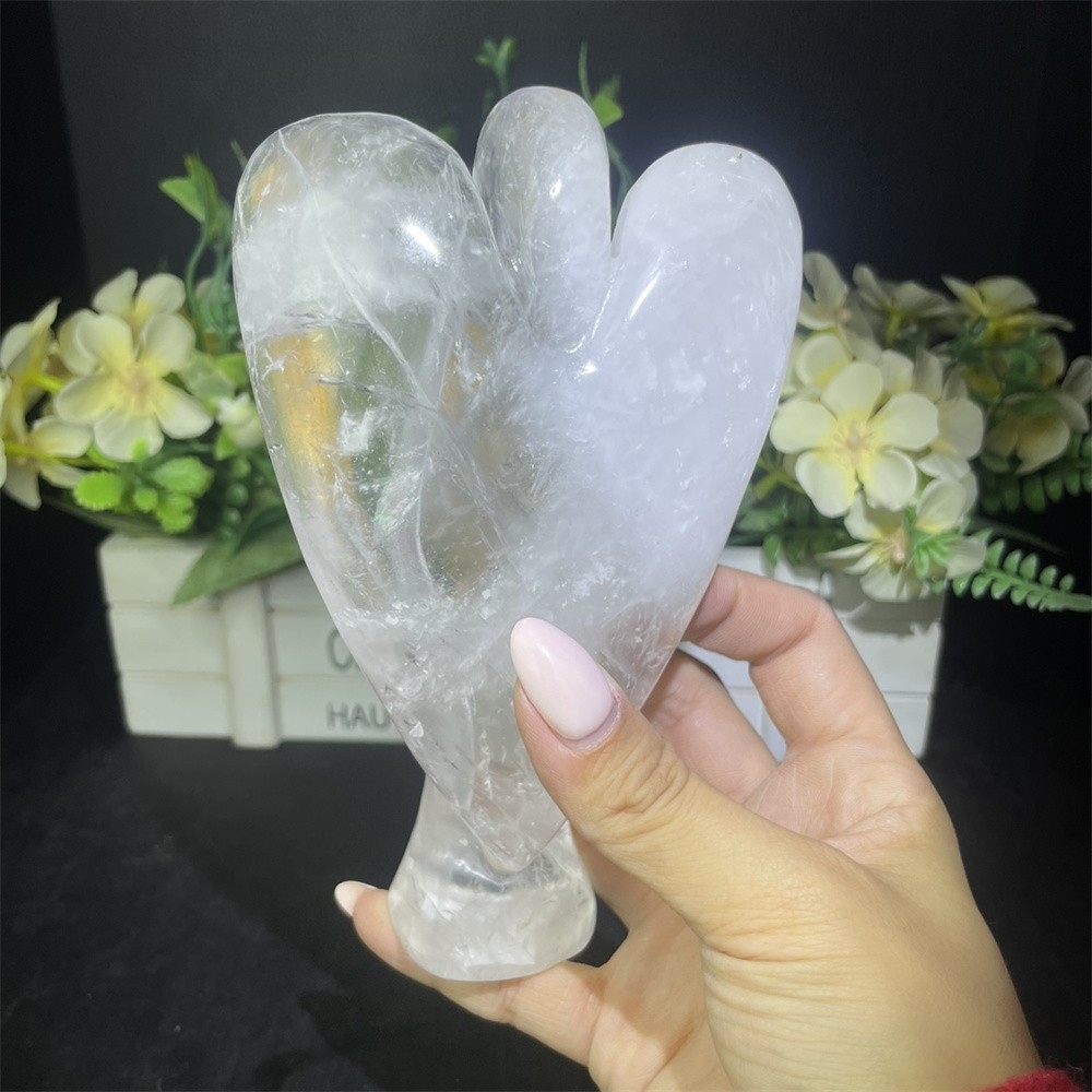 1.3LB 5.9″ Natural A+ Clear Quartz Angel Carving Crystal Quartz Mineral Decor