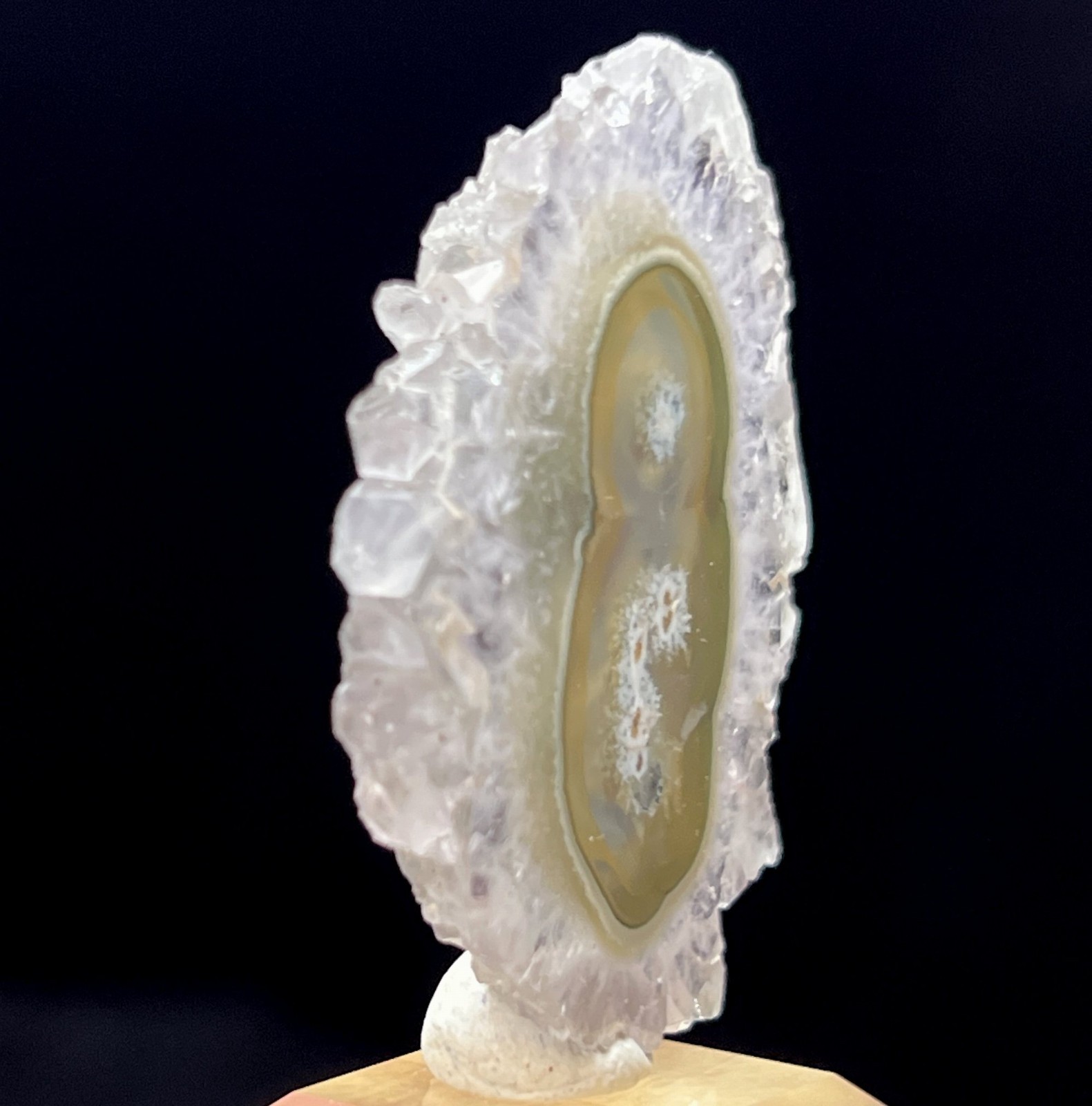 36mm Beautiful Pattern pale purple Amethyst stalactite slice, both sides good