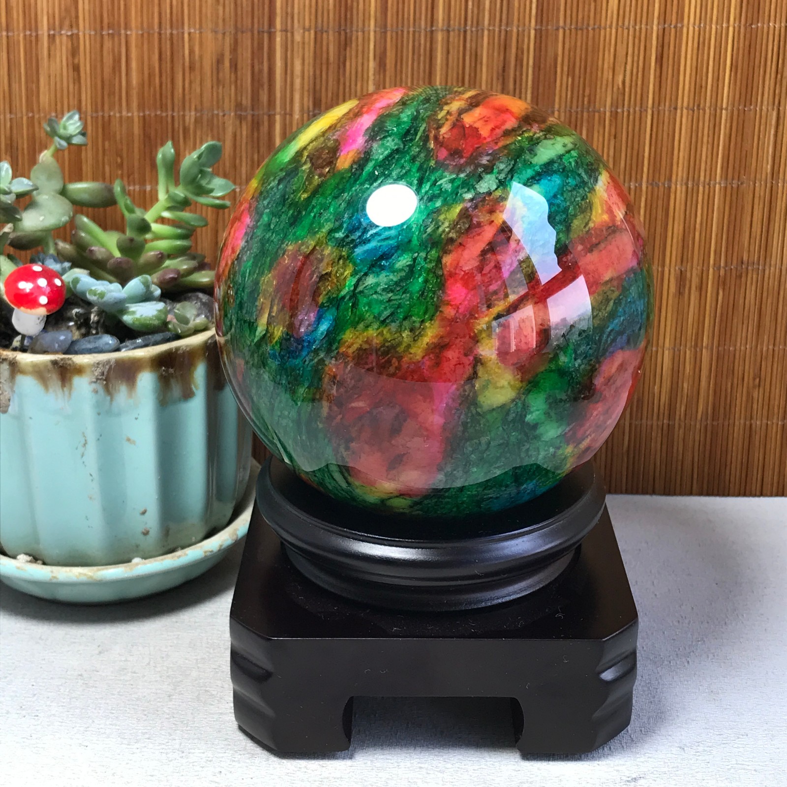 Natural “Seven Colors Jade” sphere Ball -Taiwan China 1.86kg Base Random A5804