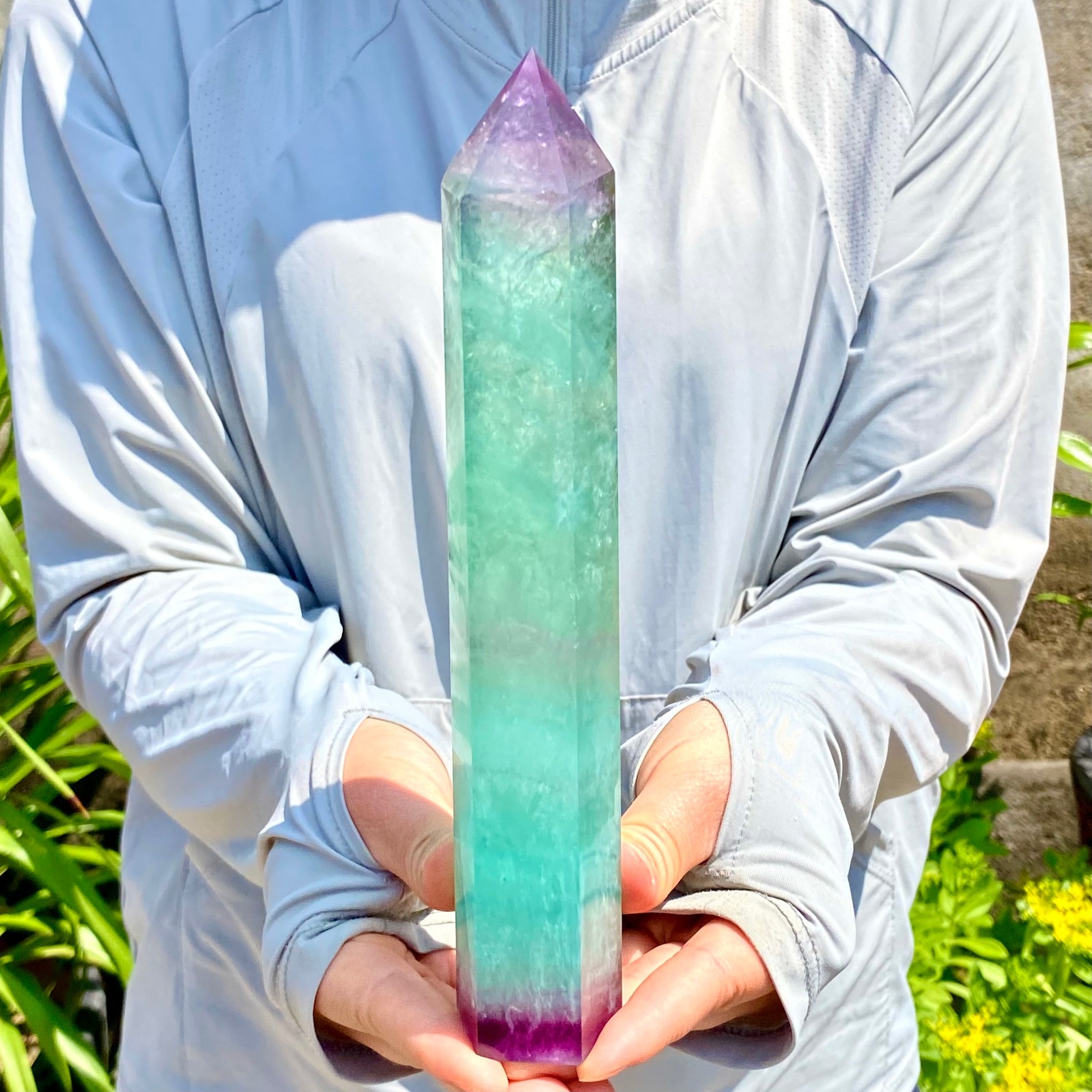 1.84LB Natural Fluorite Crystal Column Magic Wand Obelisk Point Earth Healing