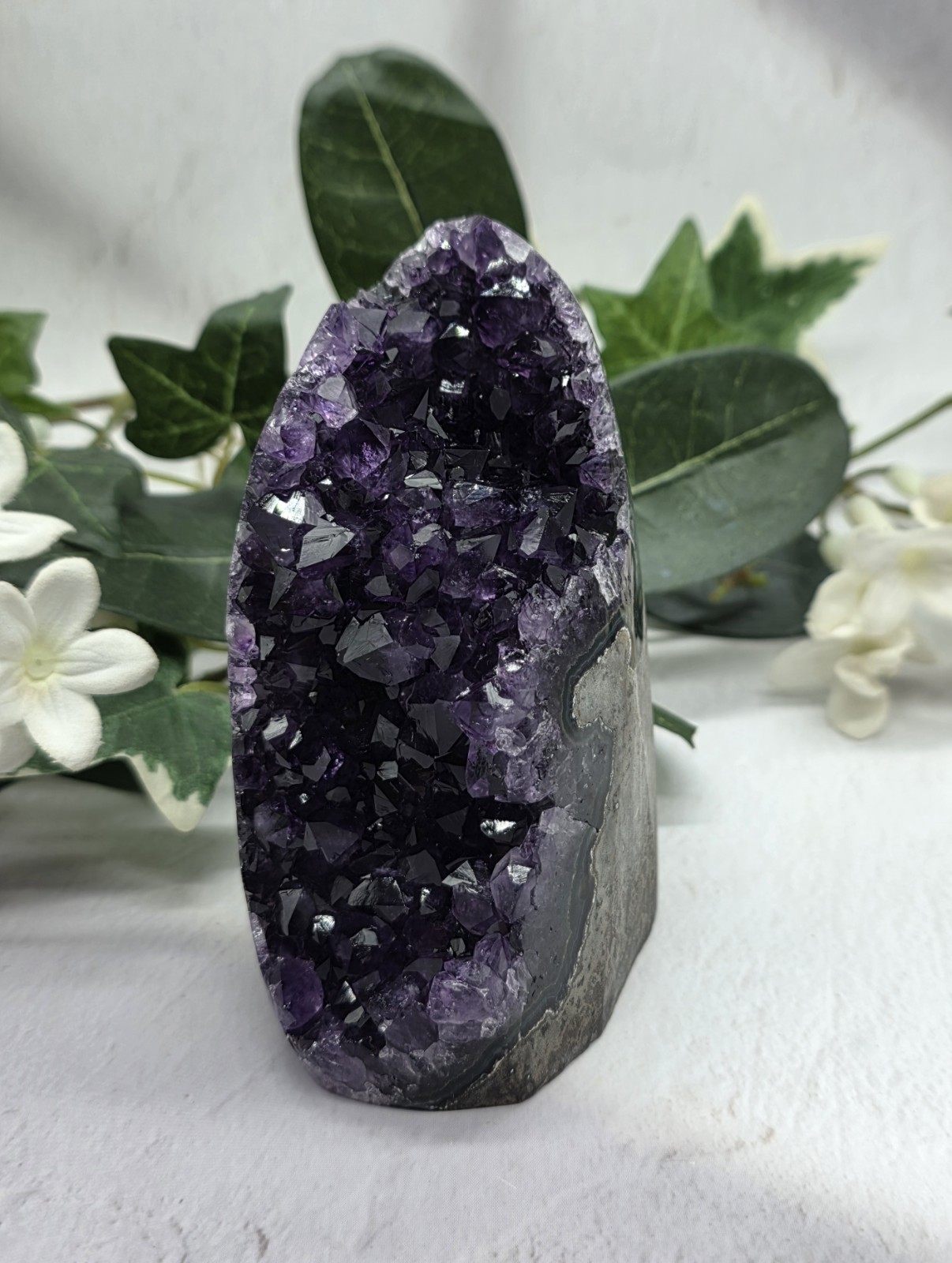 Uruguay Amethyst Geode Deep Purple Crystal Cluster Freestanding 1 lb 11 oz