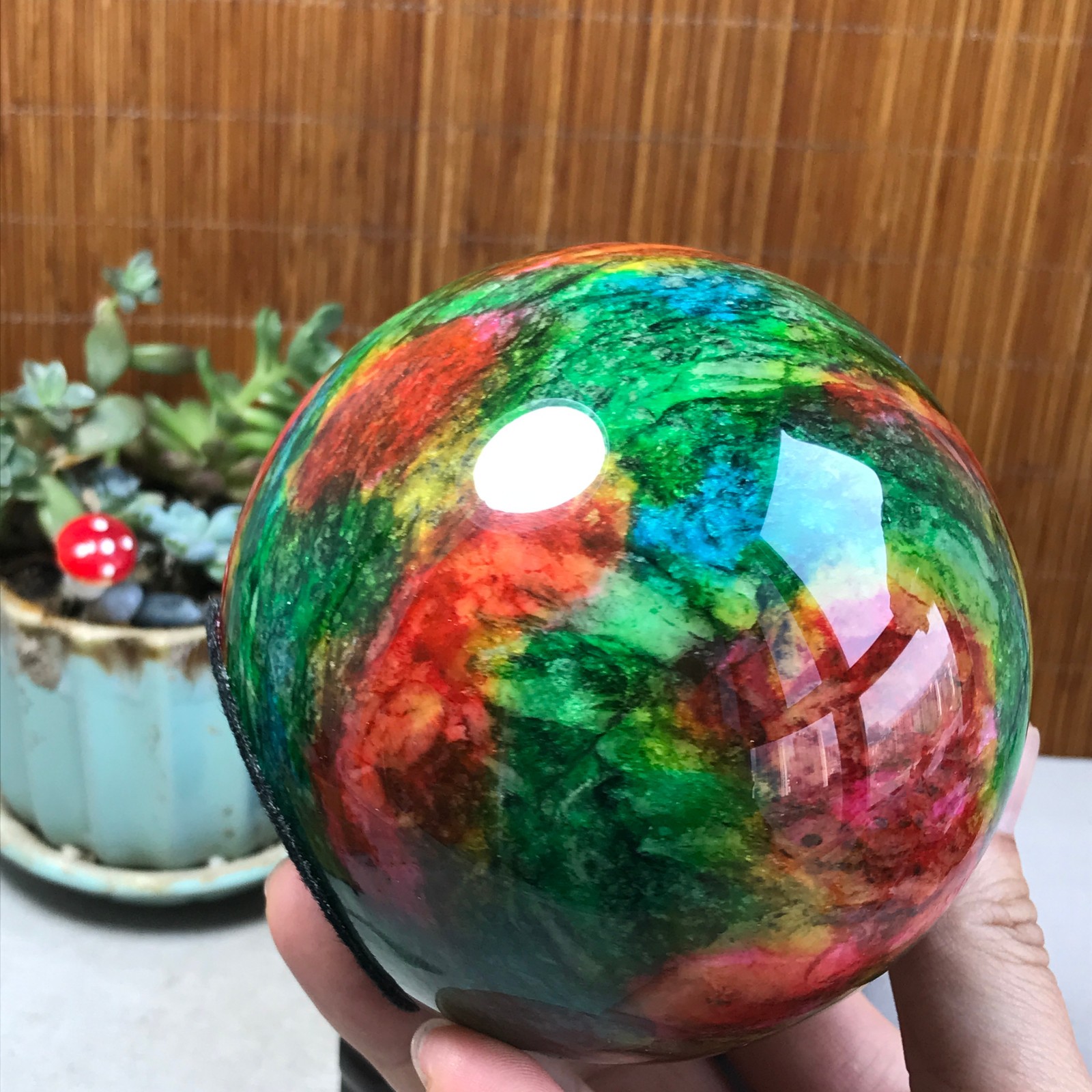 Natural “Seven Colors Jade” sphere Ball -Taiwan China 1.86kg Base Random A5804