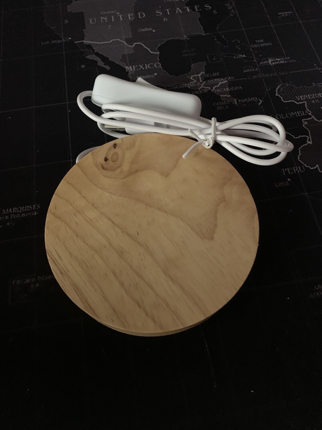 Wooden LED Display Stand 3D Nightlight Round 80mm Base Holder for Crystal Glass