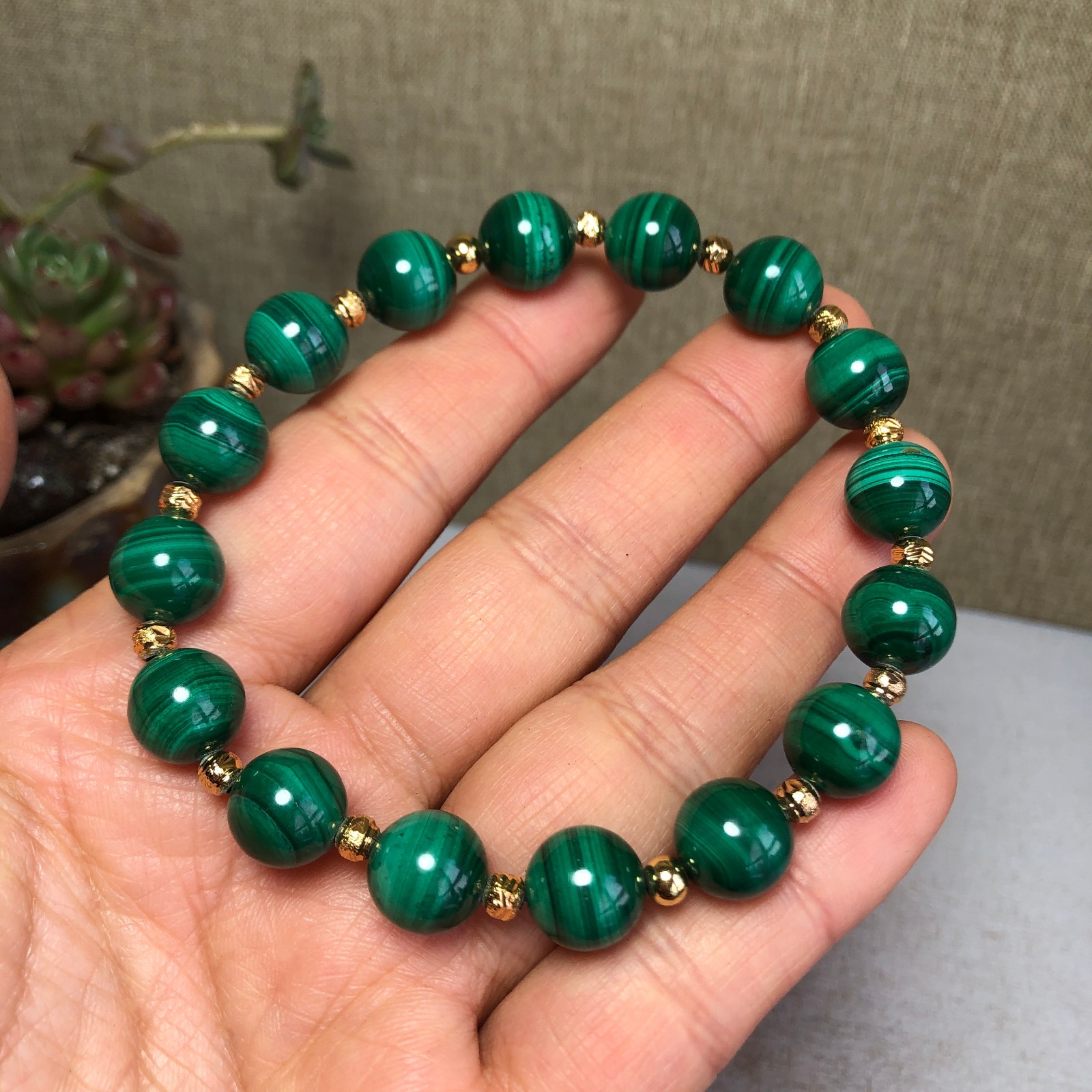 12mm Natural malachite gemstone Crystal chain beads bracelet 38-39g A4100
