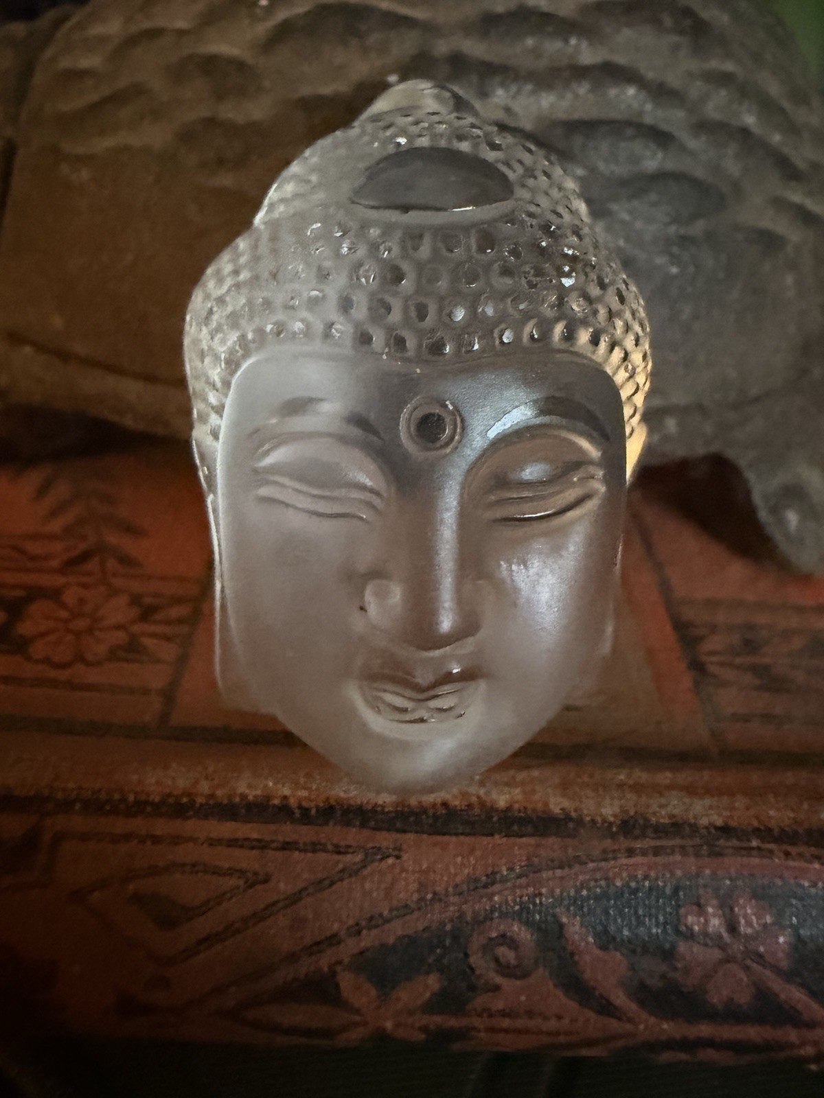 Hand Carved Buddha Head Bead Frosted Quartz Crystal Pendant Bead 36mm x 25mm