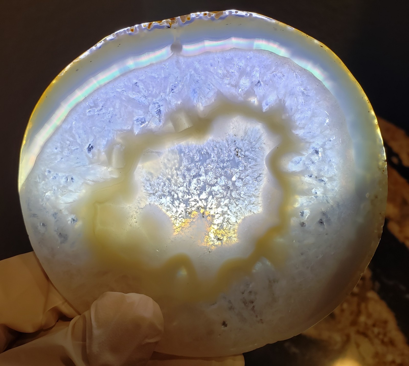 3.75″ Beautiful Rainbow Iris Agate Slab Slice Plate UV, 101g or 3.6 oz