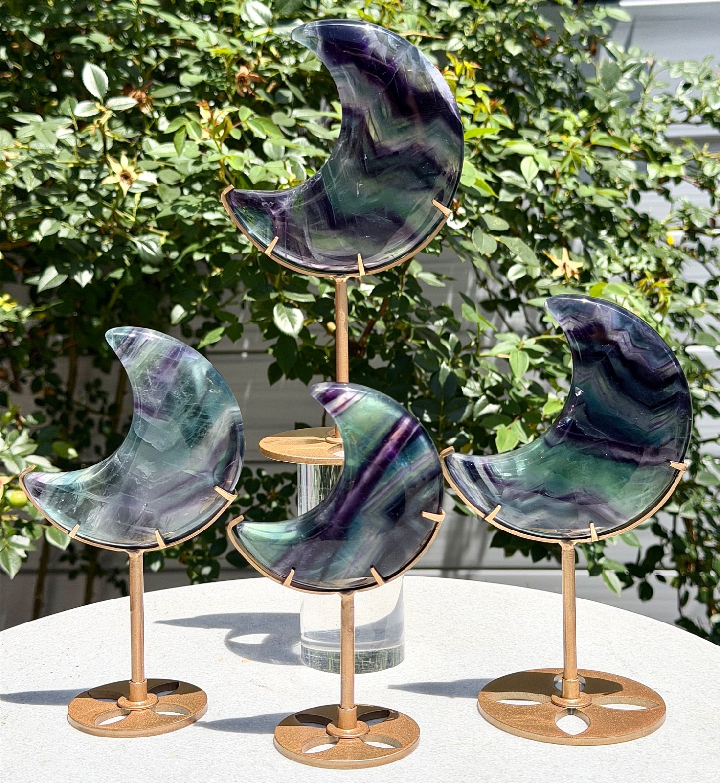 Wholesale Lot 3 Pcs Natural Rainbow Fluorite Moon W/ stand Healing