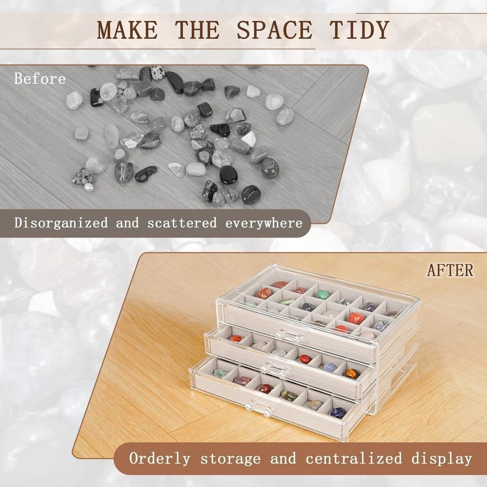 Rock Display Case,54 Grids Rock Collection Box for Kids with Mini Magnifying