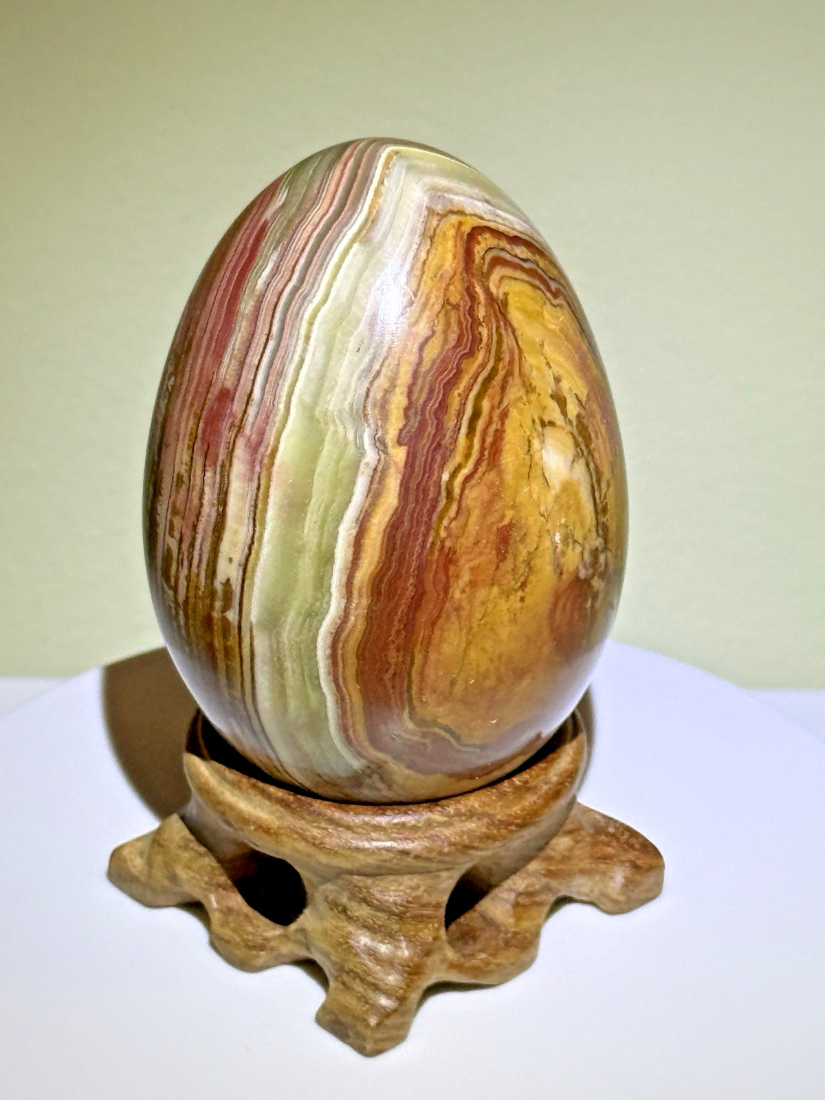 VIVID Multicolor Banded Onyx Egg with Wooden Stand