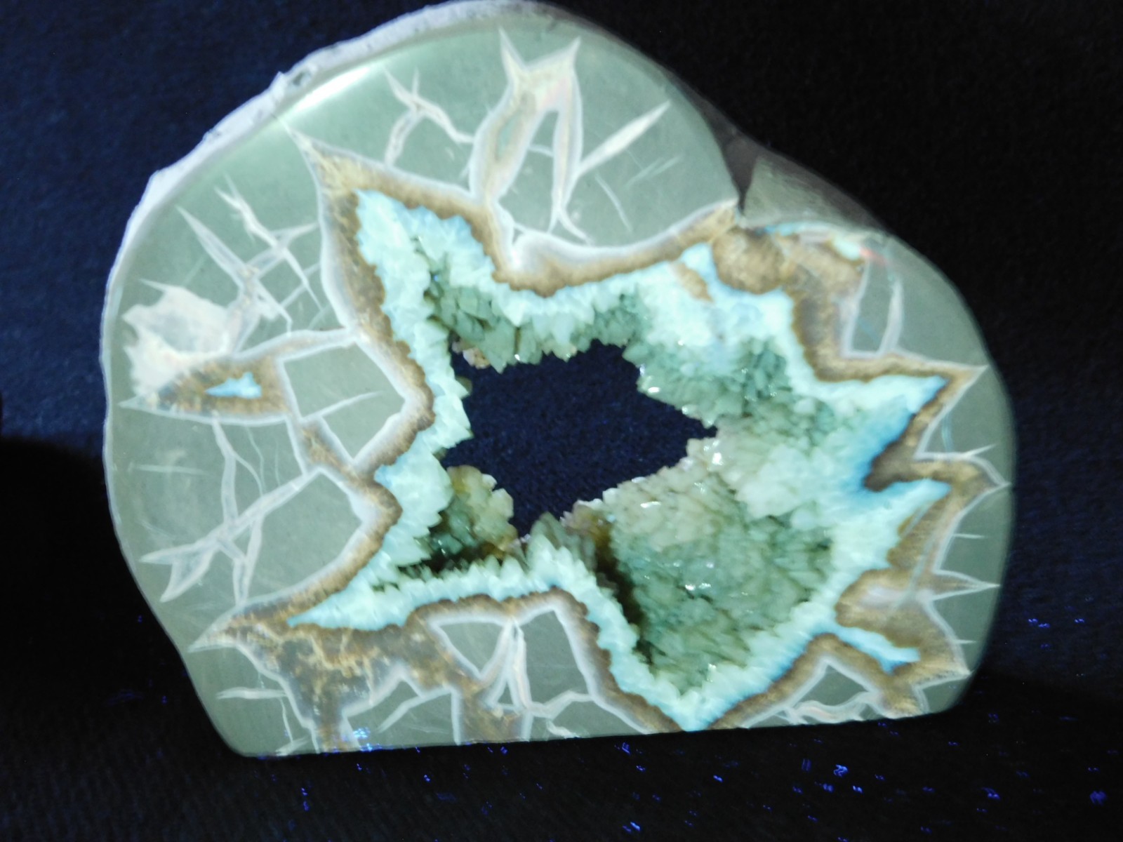 Big! Polished AAA Crystal Filled Hollow Septarian GEODE FREE Standing Utah 780gr