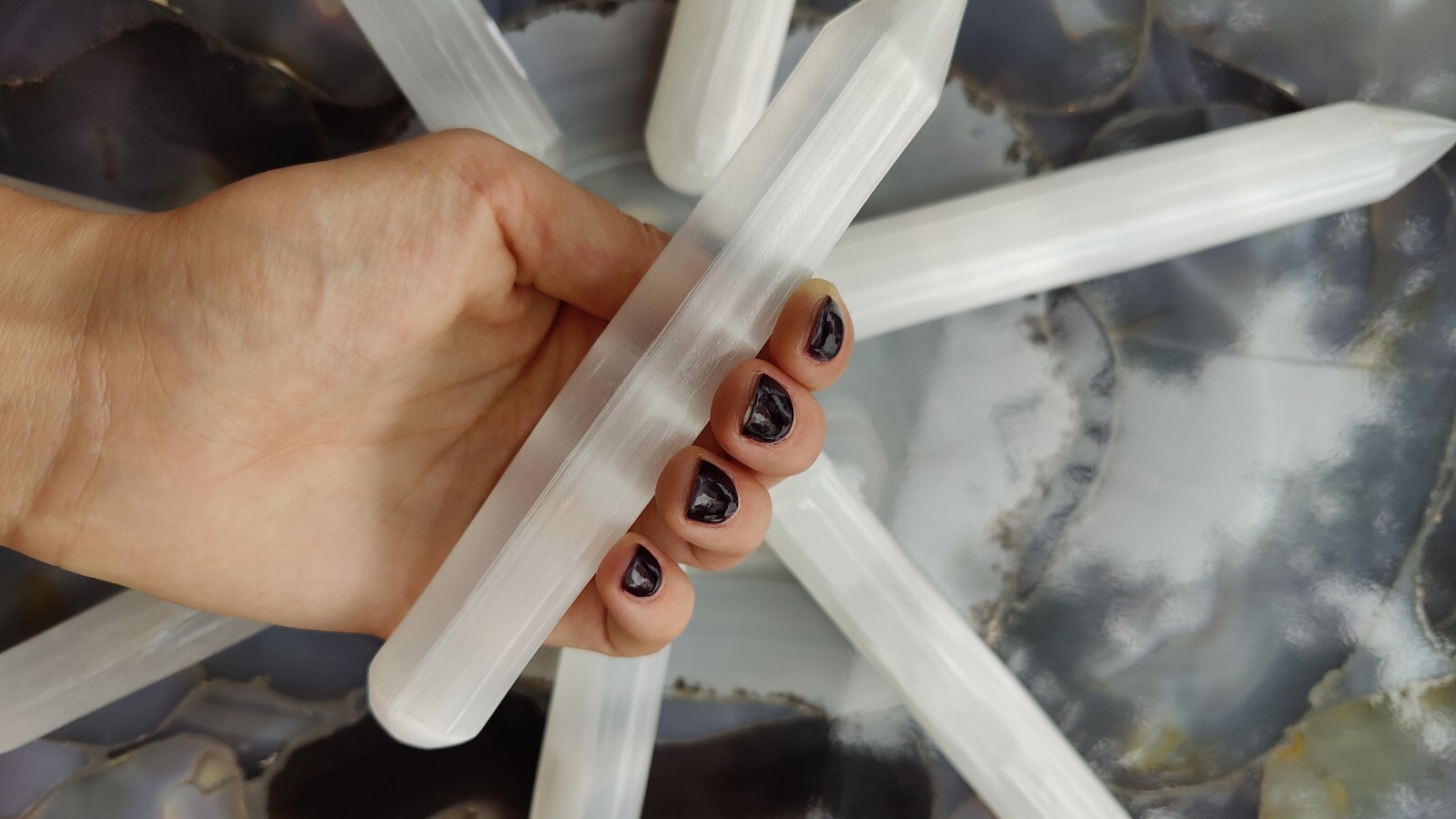 Selenite Wand Polished with Point Crystal Stone Stick for Reiki Healing Massage