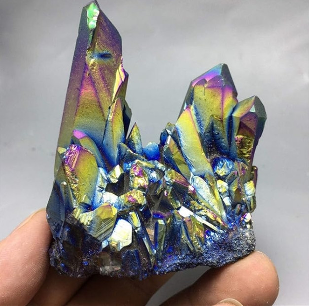 Natural Rainbow Titanium Quartz Cluster Angel Aura Crystal Point Geode Specimens