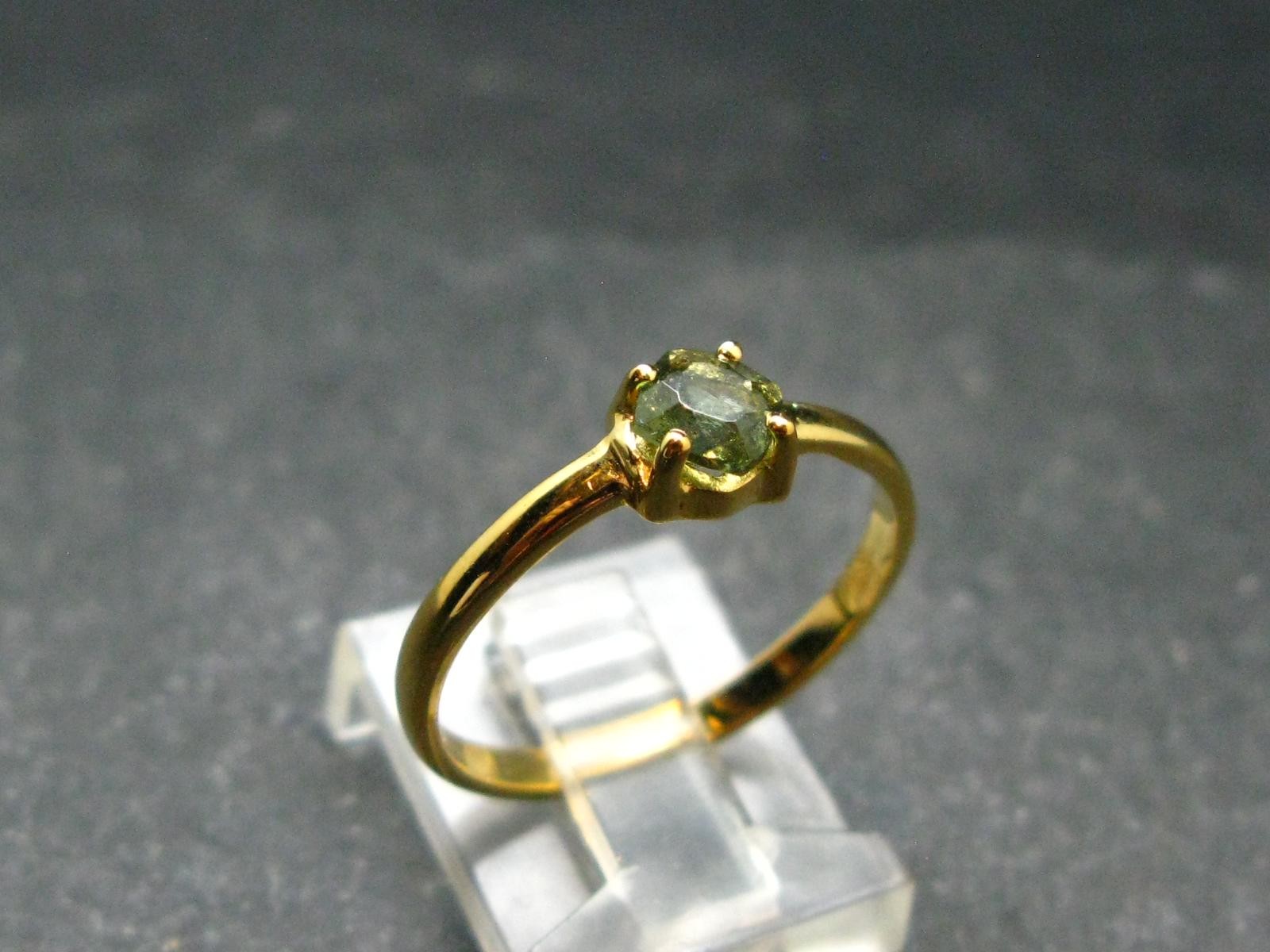 Moldavite Gold Plated Silver Facetted Ring – Size 8.25 – 1.81 Grams