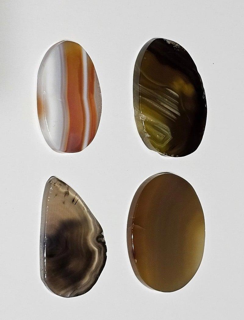 Set of 4 Polished Agate Slices Brown Green Amber Orange White