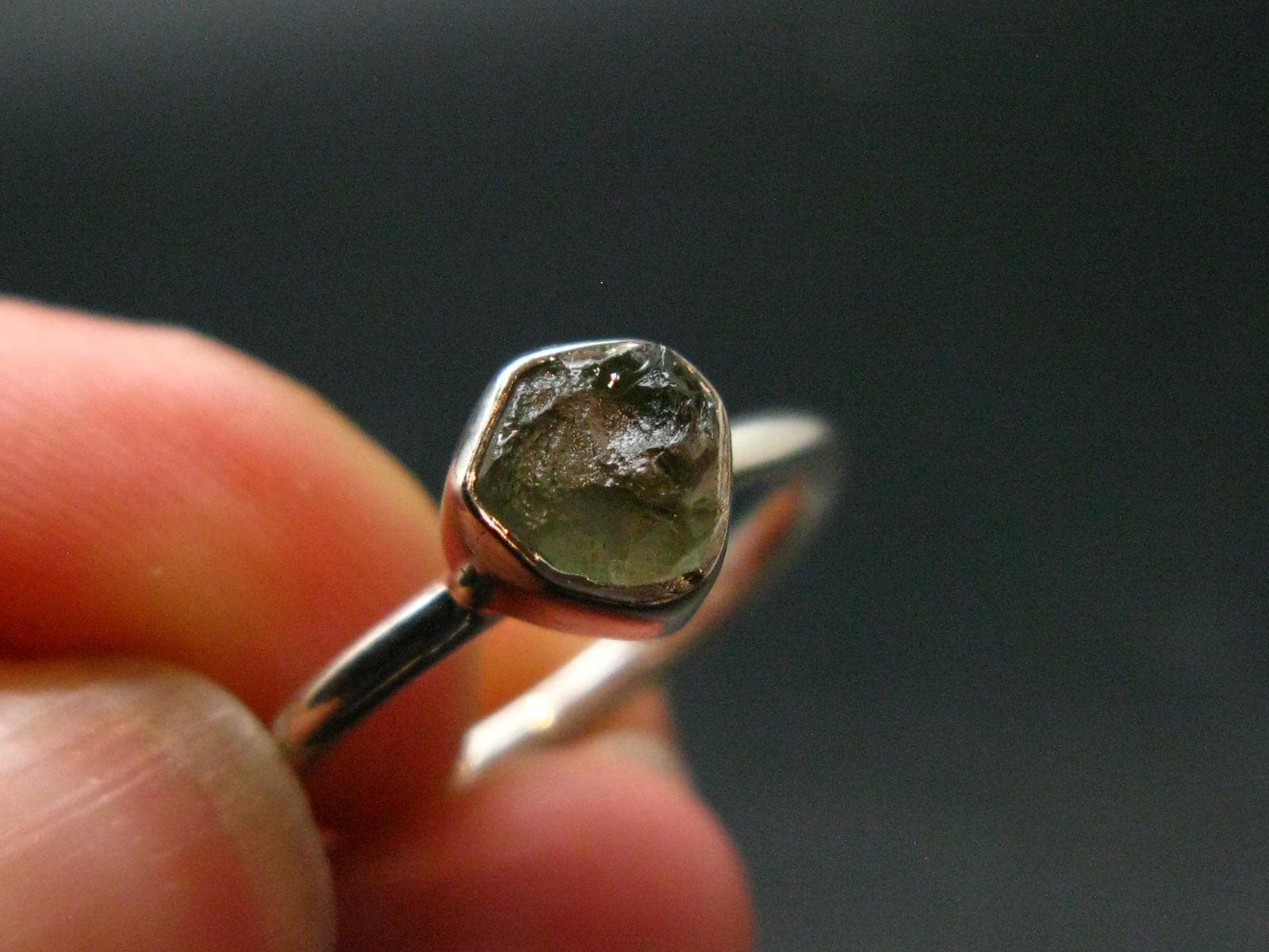 Moldavite Tektite Silver Ring from Czech Republic – 6 Size – 1.91 Grams