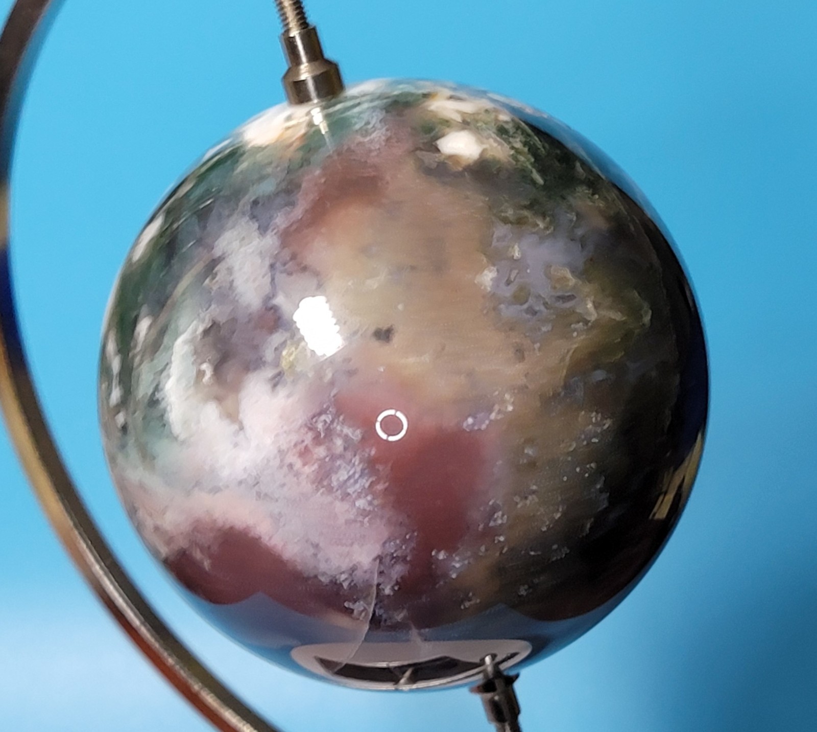 1.6 Lb Natural Aquatic Plants Agate Crystal Sphere with Aluminum Display Stand