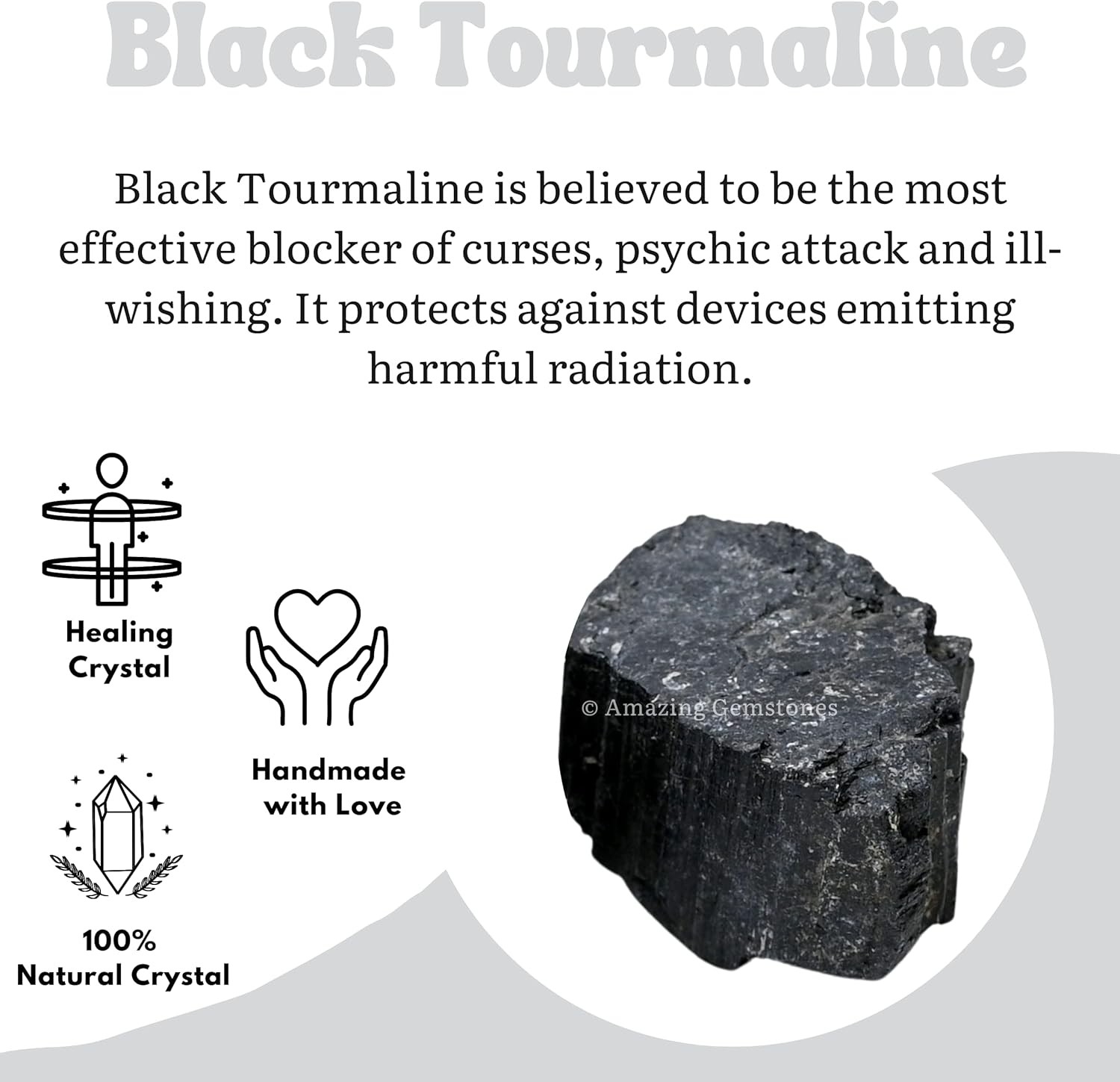 Black Tourmaline Crystals Rough Stone in Bulk, 1/2lb Regular Pi