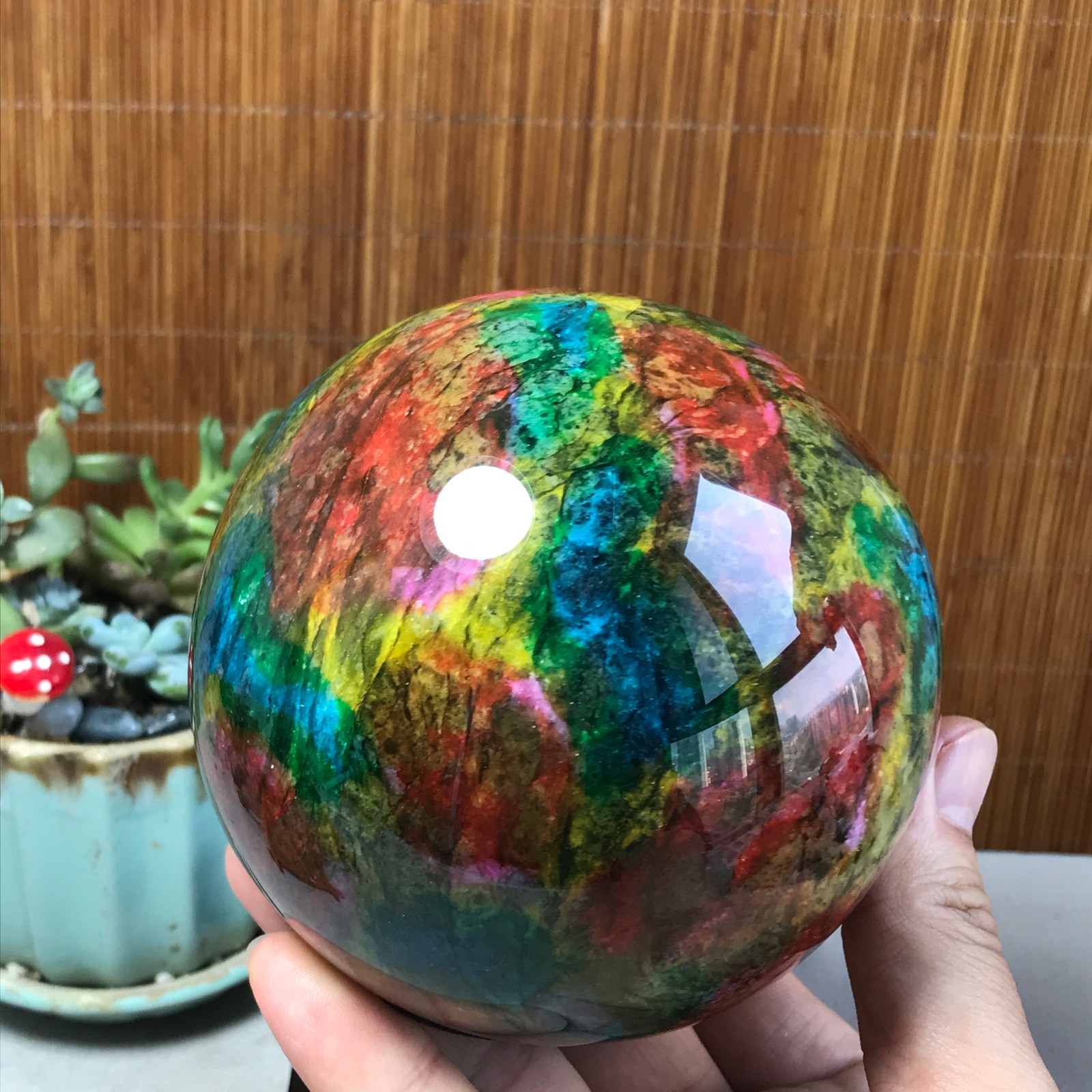 Natural “Seven Colors Jade” sphere Ball -Taiwan China 1.84kg Base Random A5803
