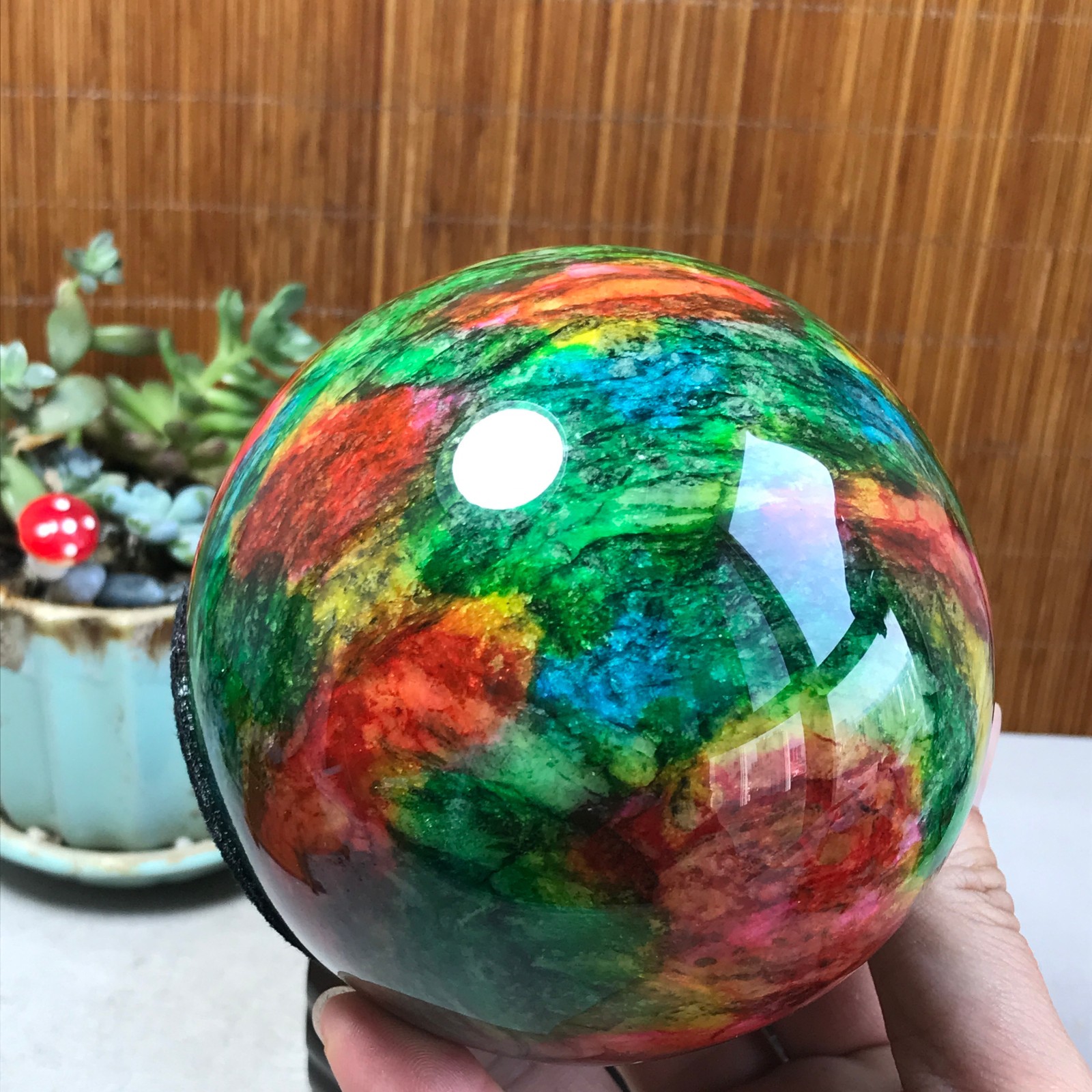 Natural “Seven Colors Jade” sphere Ball -Taiwan China 1.86kg Base Random A5804