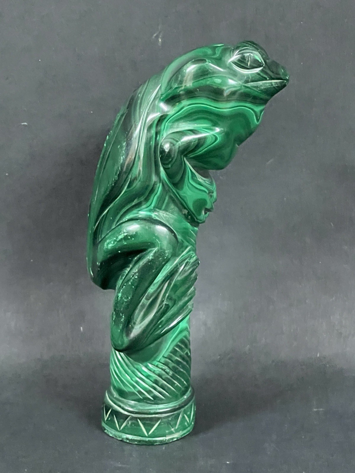 Carved and Polished Malachite Stone Frog Animal Figurine Sculpture – Congo 6”