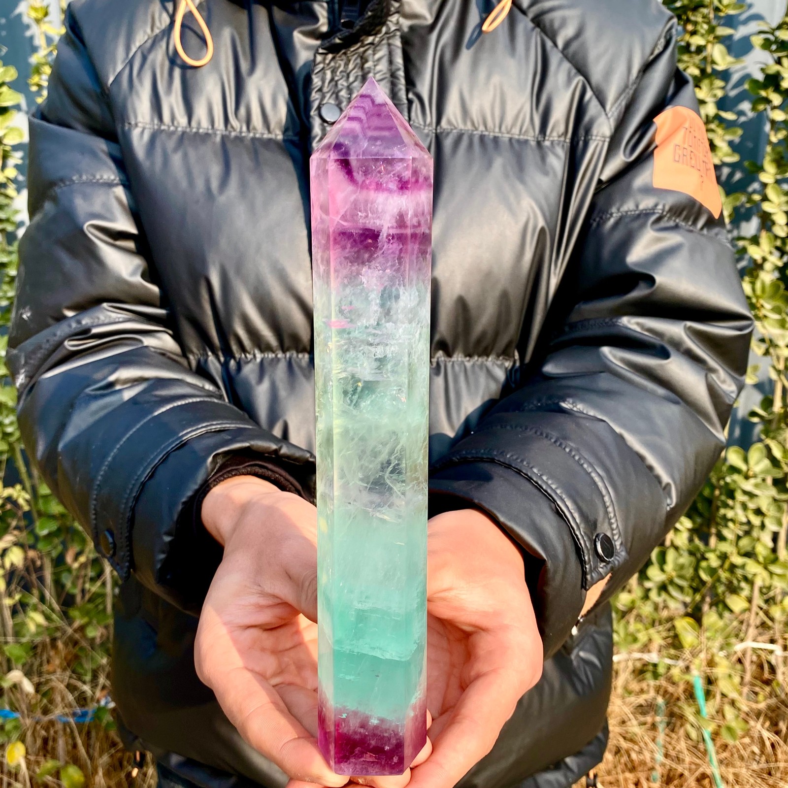 1.66LB Natural unique colored fluorite pillar quartz crystal sample