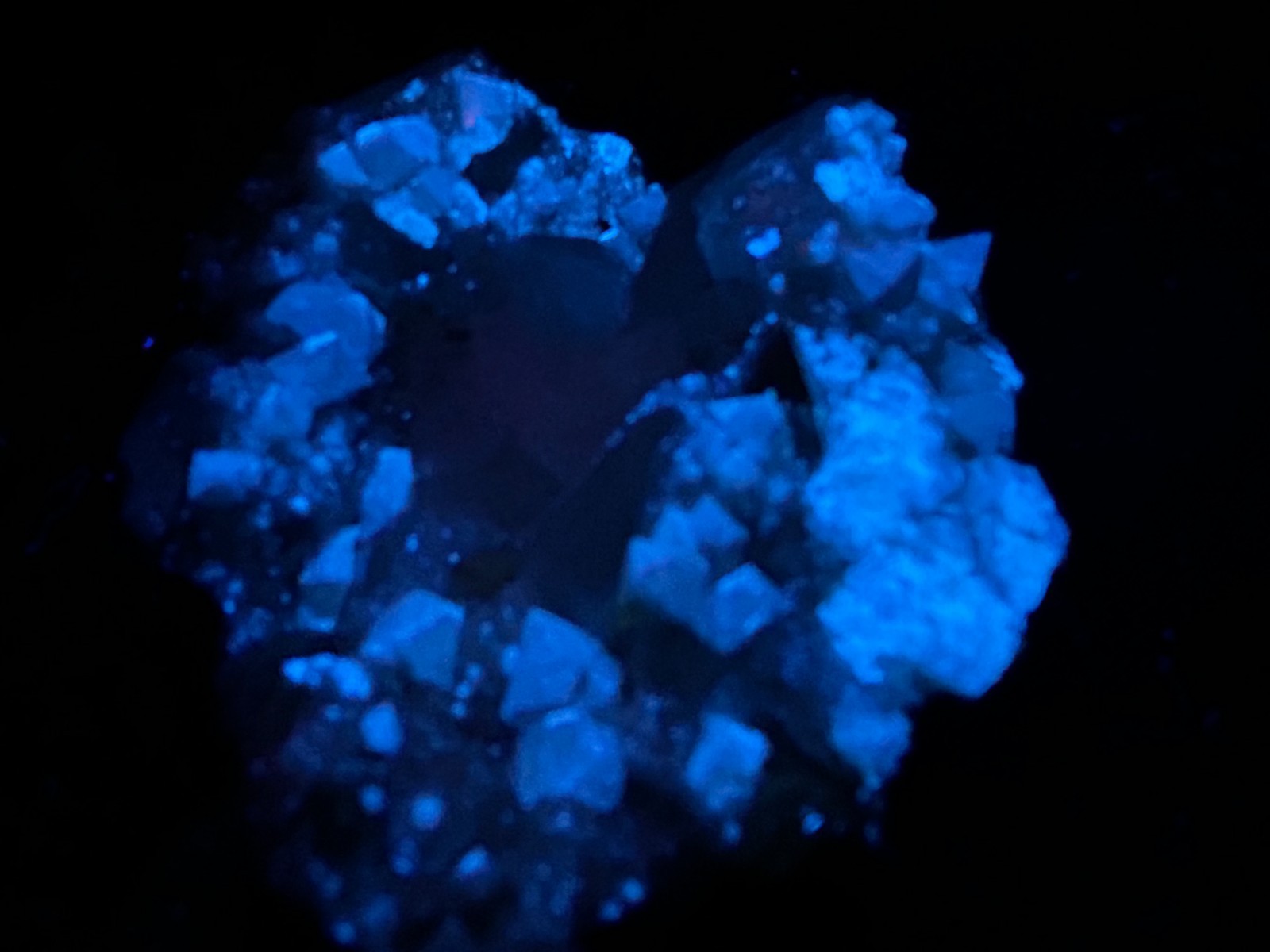 KB: SW FL BRIGHT BLUE/WHITE XLS OF SCHEELITE ON MATRIX, HUNAN PROVINCE, CHINA