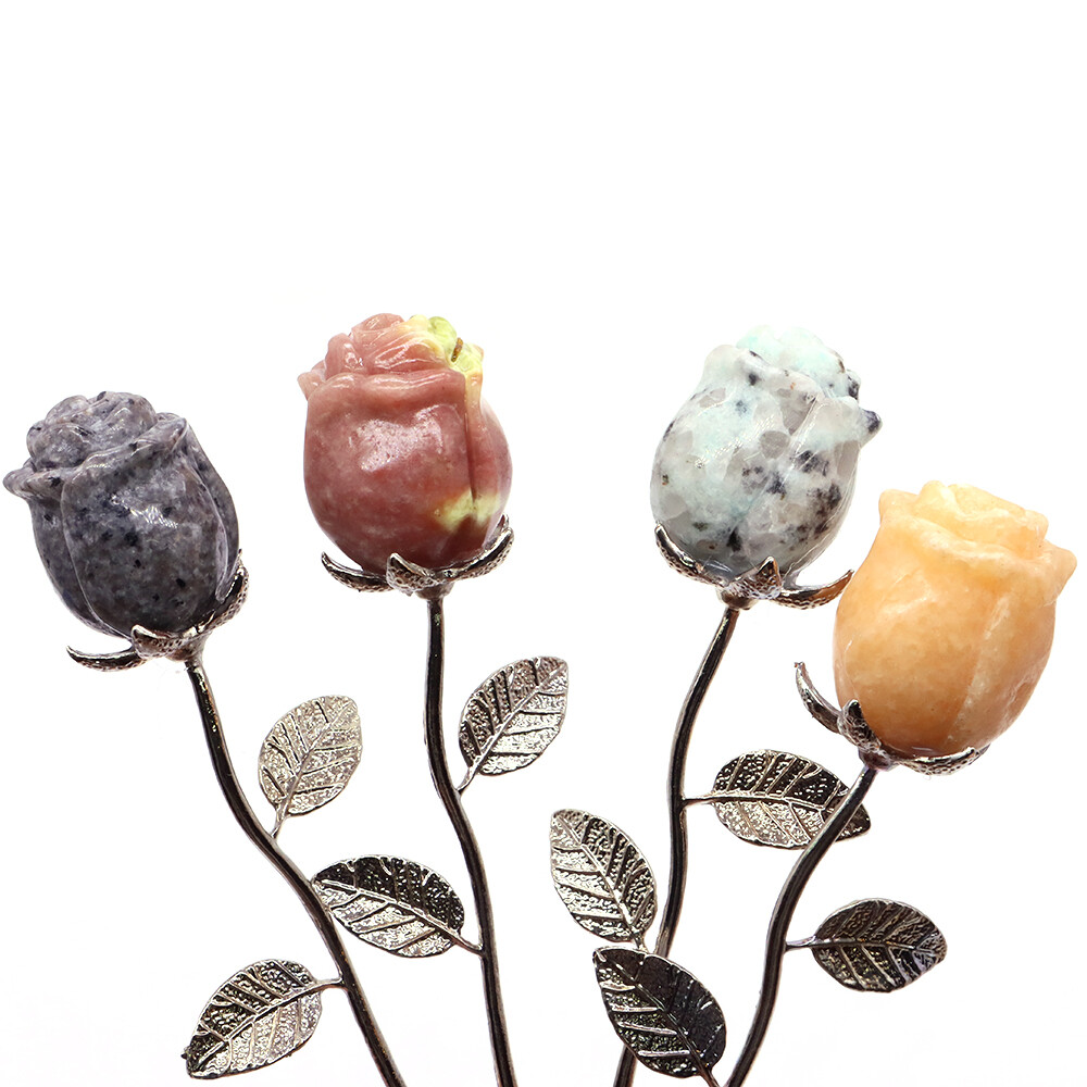 Crystal Carved Rose Flower Natural Stone Crafts Home Decor Valentines Day Gift