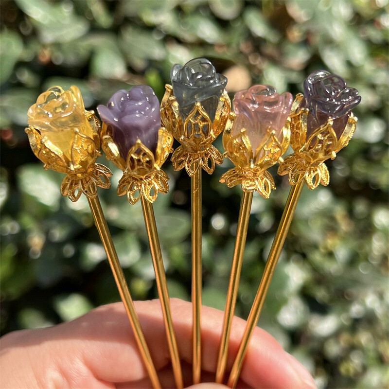 5pcs Natural Fluorite Rose flower skull Quartz Crystal Skull Reiki Healing Gem