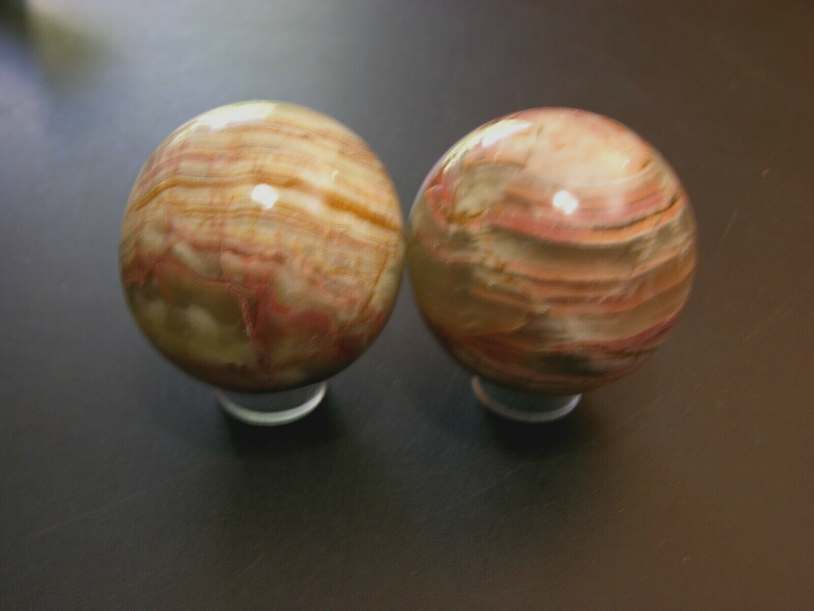 Banded onyx spheres 3 inch diameter with stands 2 sphere lot os22