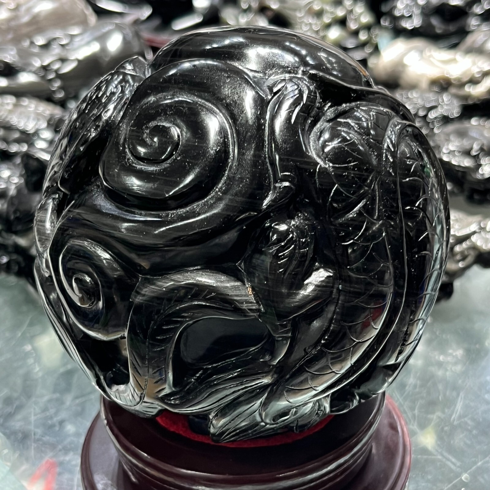2220g Natural Silver Obsidian Crystal Sphere Healing(Dragon and Phoenix Pattern)