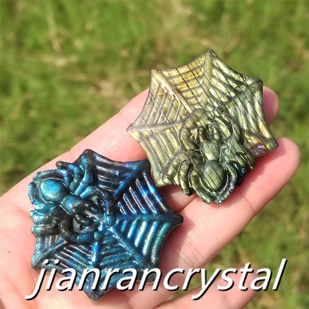 Natural Labradorite Hand Carved Spider Quartz Crystal Skull Healing Reiki 1pc