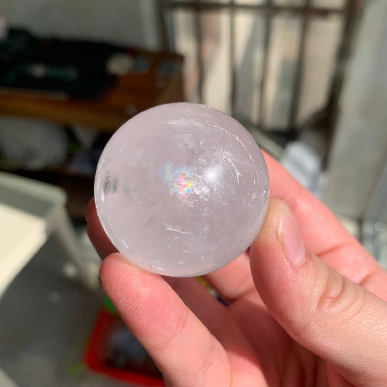 40mm 92g Clear Calcite Sphere Rainbow Energy Crystal Spiritual Altar Decor