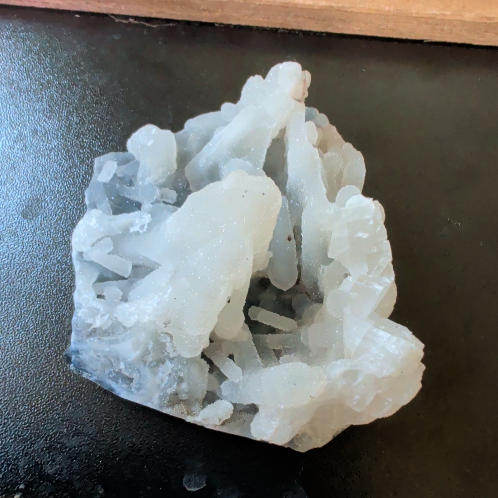 Apophyllite on Druzy Light Blue Chalcedony Crystal Cluster, Mineral Specimen